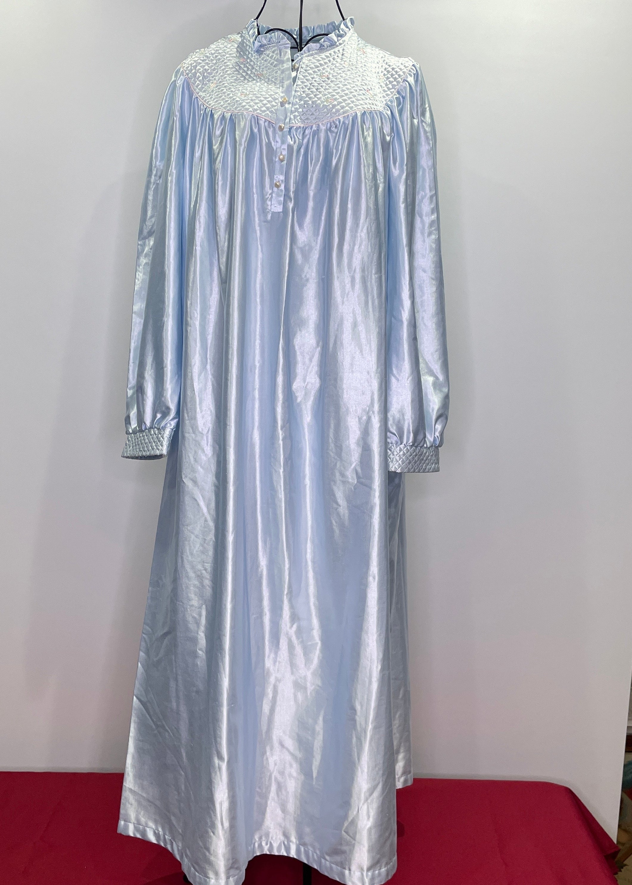 Vintage Baby Blue Satin Robe with Pink Floral Print