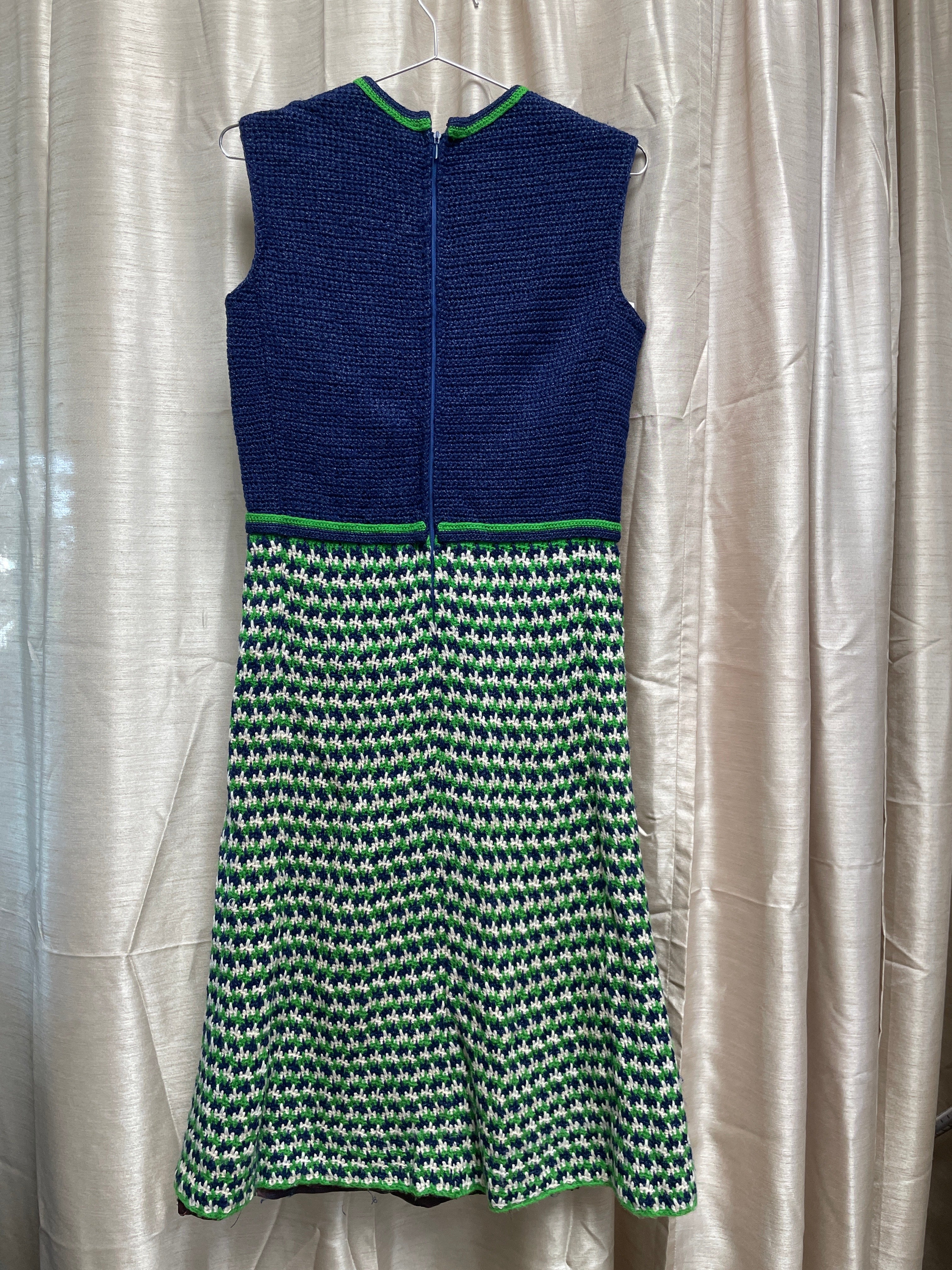 Handmade 1960s Sweater Dress - Blue Green Sleeveless lined Great Condition