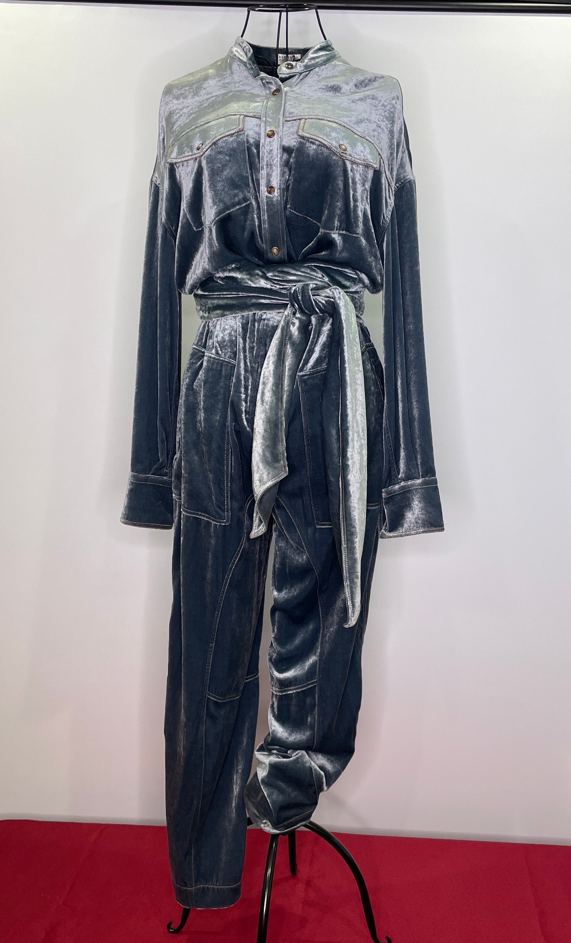 Brunello Cucinelli Silver Blue Mock Neck jumpsuit Size Small