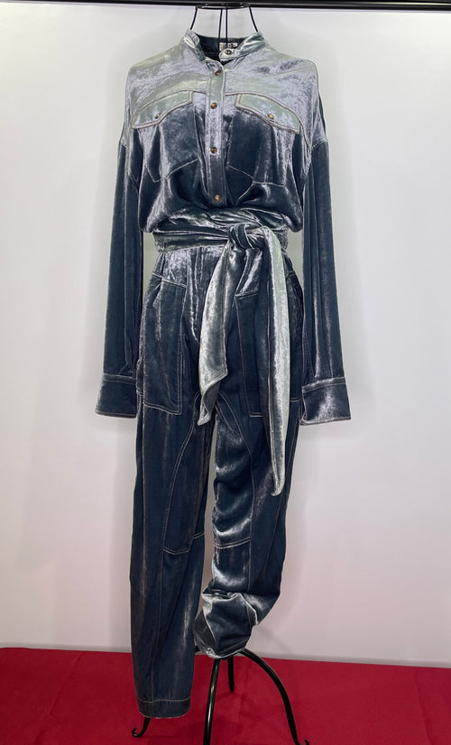 Brunello Cucinelli Silver Blue Mock Neck jumpsuit Size Small