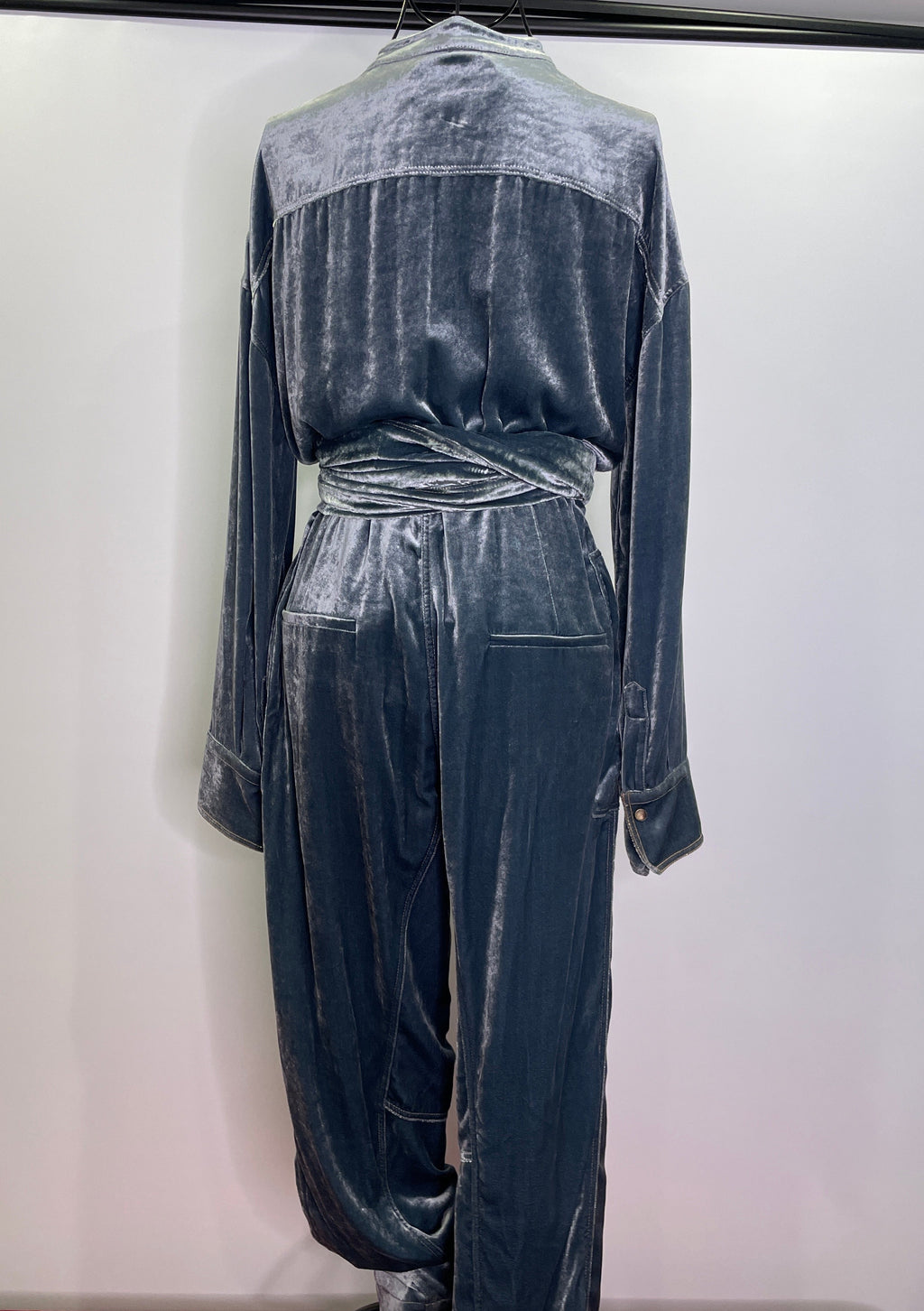 Brunello Cucinelli Silver Blue Mock Neck jumpsuit Size Small