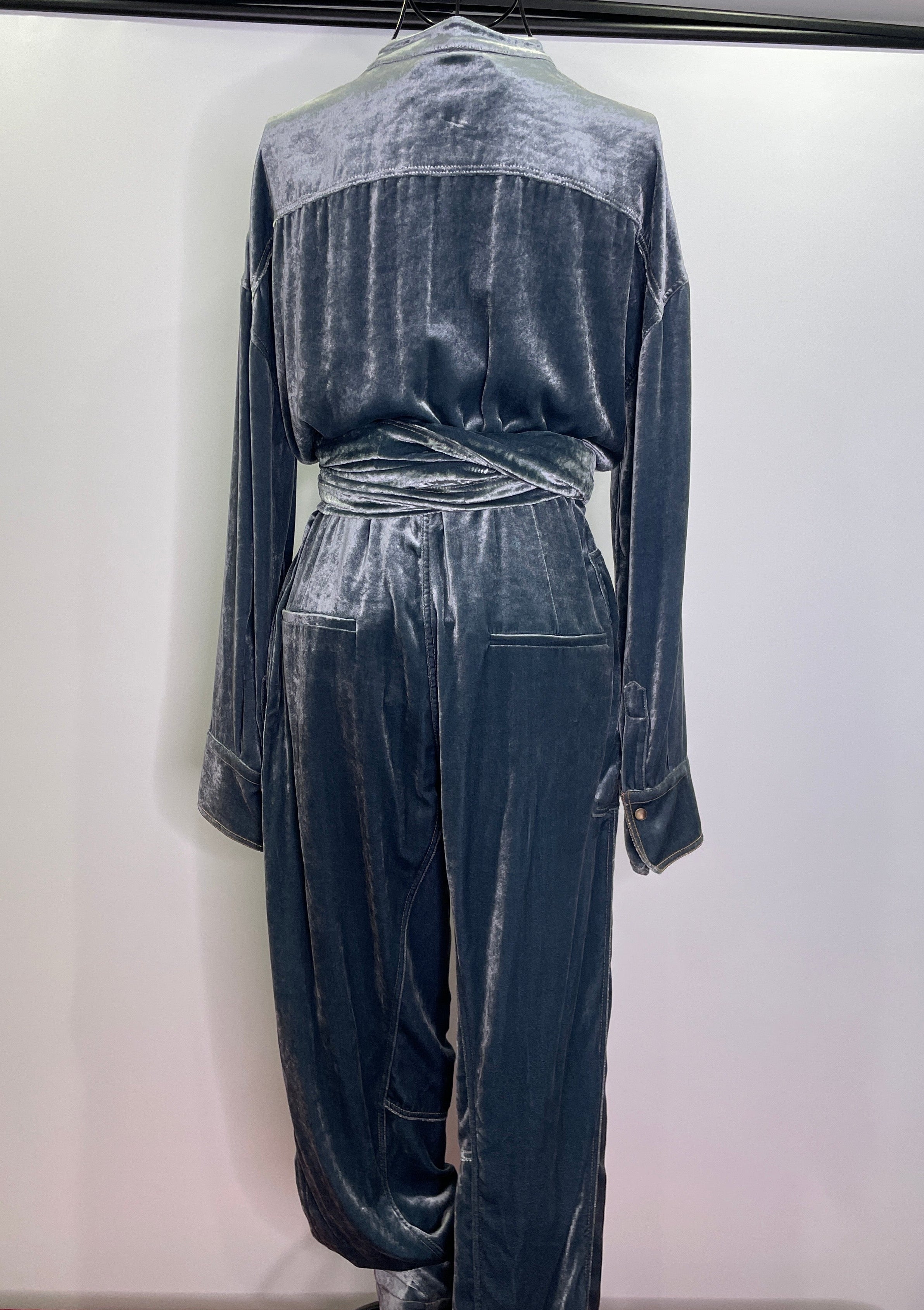 Brunello Cucinelli Silver Blue Mock Neck jumpsuit Size Small
