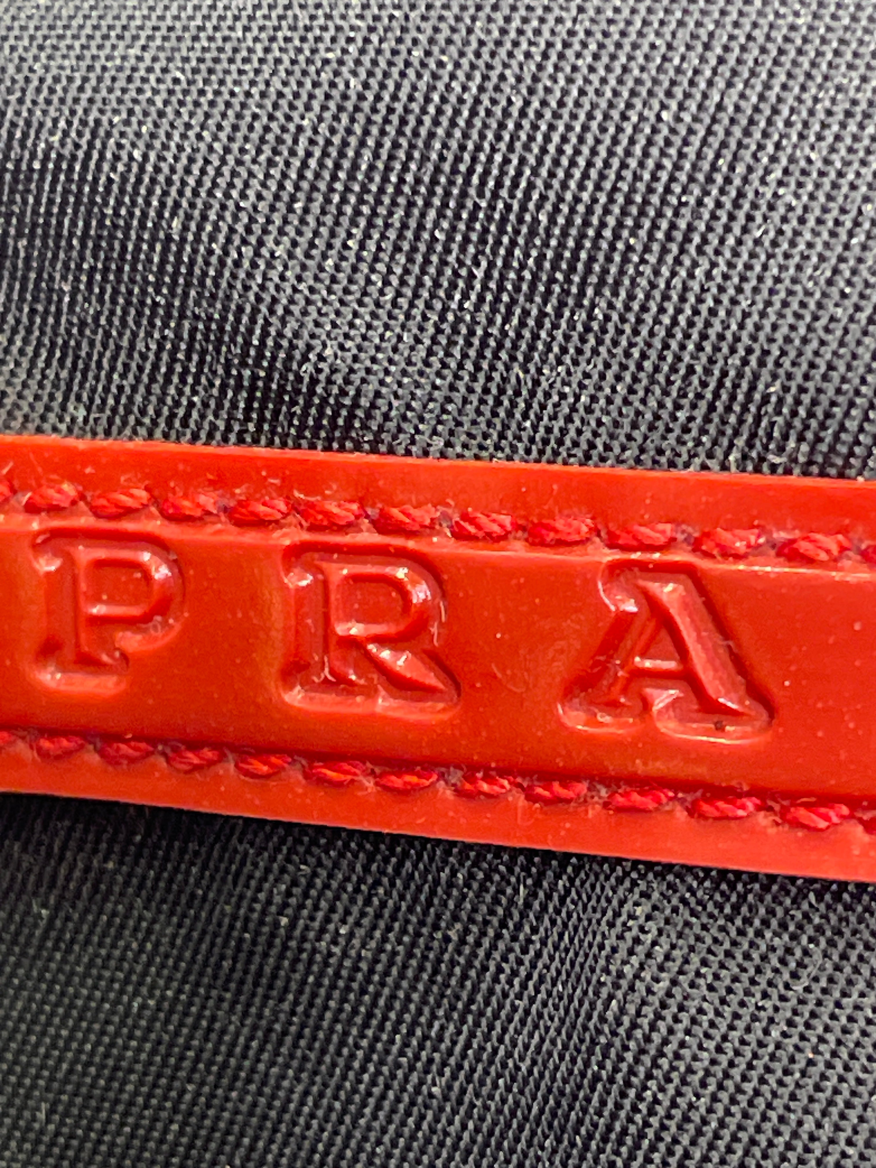 Vintage Prada Sport Messenger Bag — 7x7 Black Nylon Red Tab
