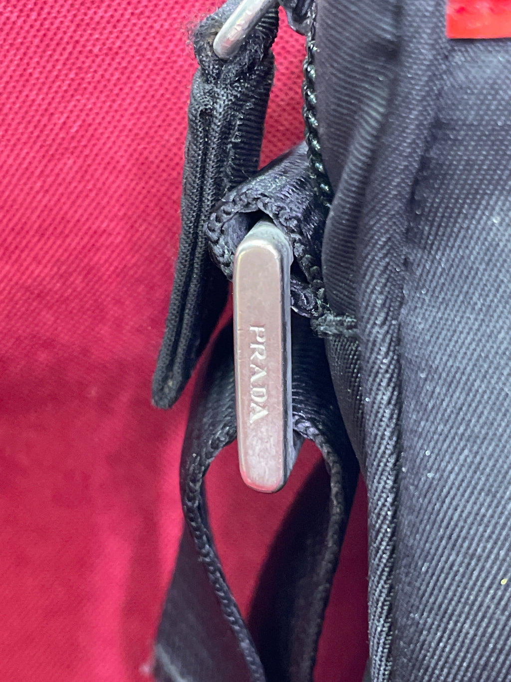 Vintage Prada Sport Messenger Bag — 7x7 Black Nylon Red Tab