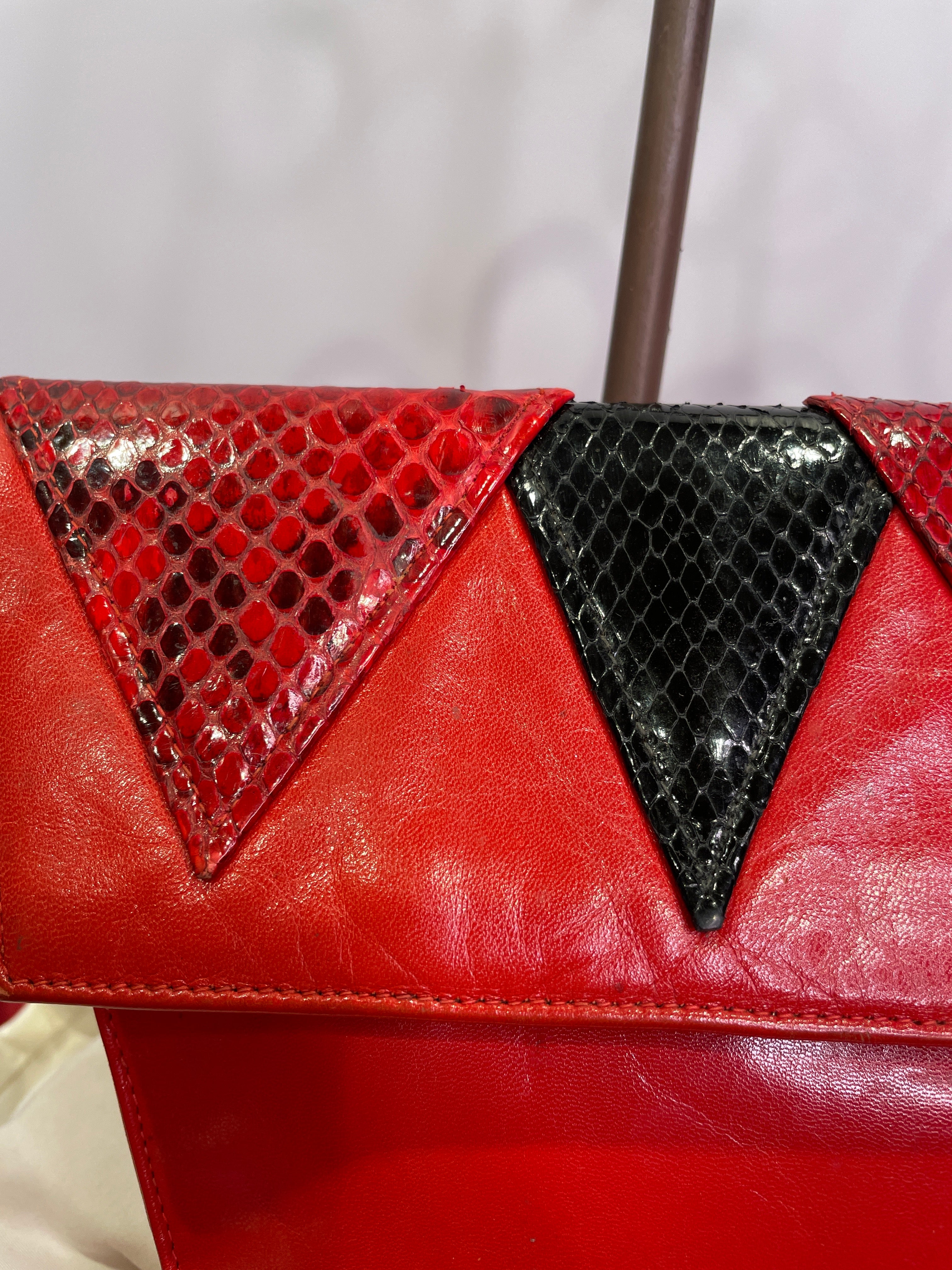 VASILIS for TROTTING Red Clutch with Snakeskin Accents