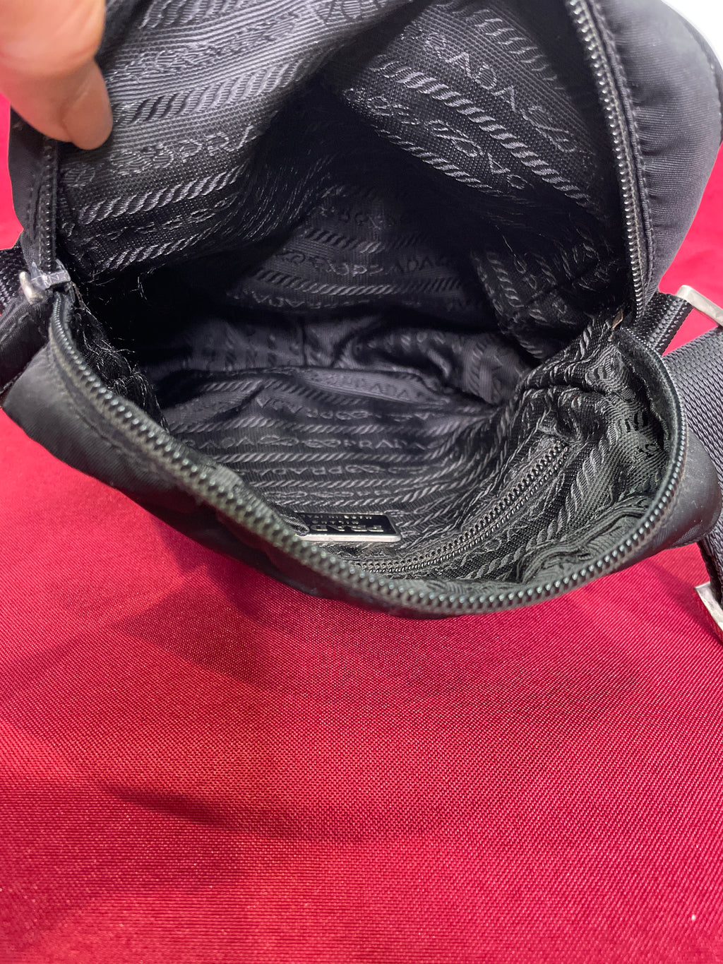 Vintage Prada Sport Messenger Bag — 7x7 Black Nylon Red Tab
