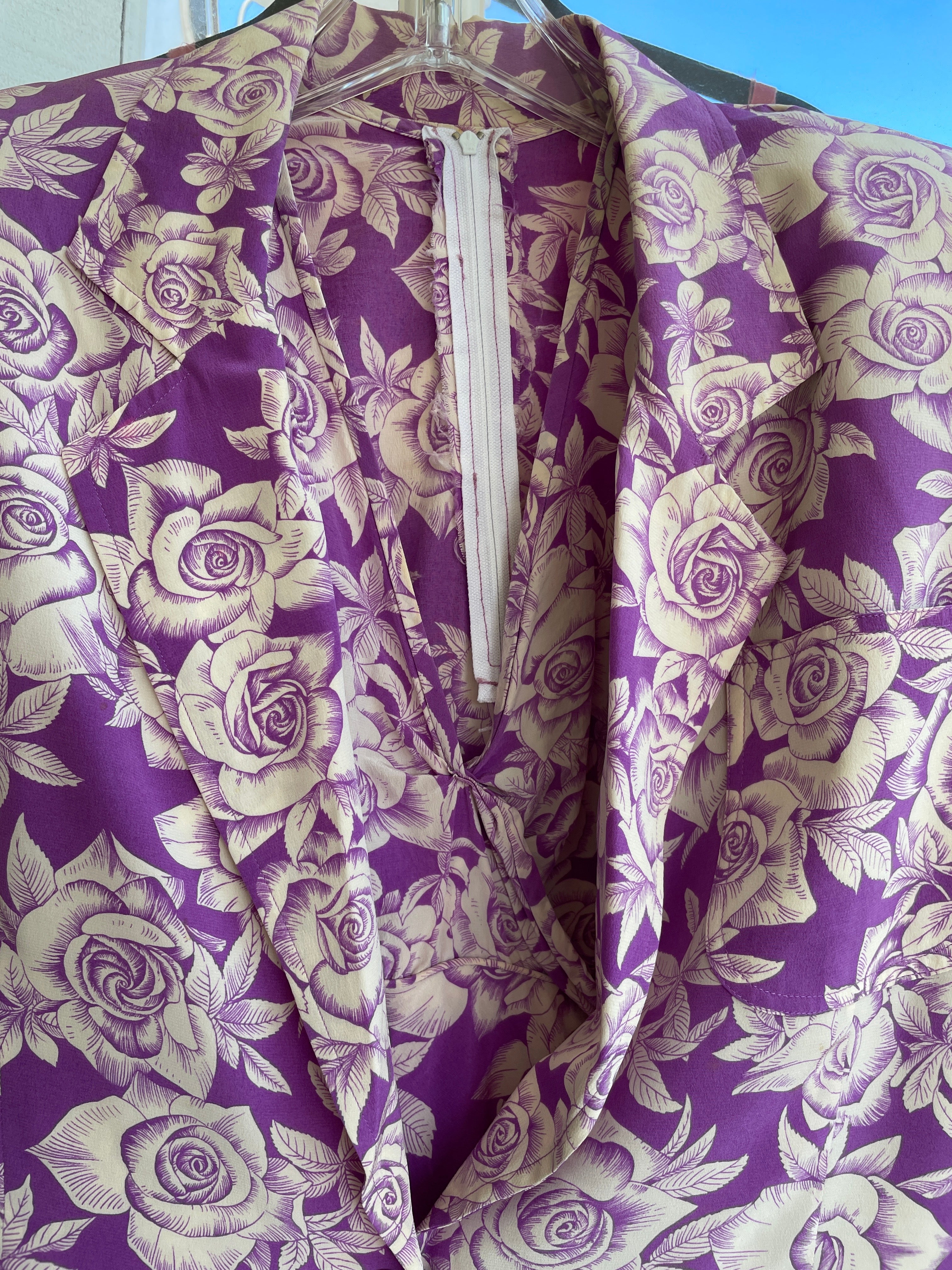Ungaro Vintage Purple & Cream Floral Two-Piece Set — Jacket & Top