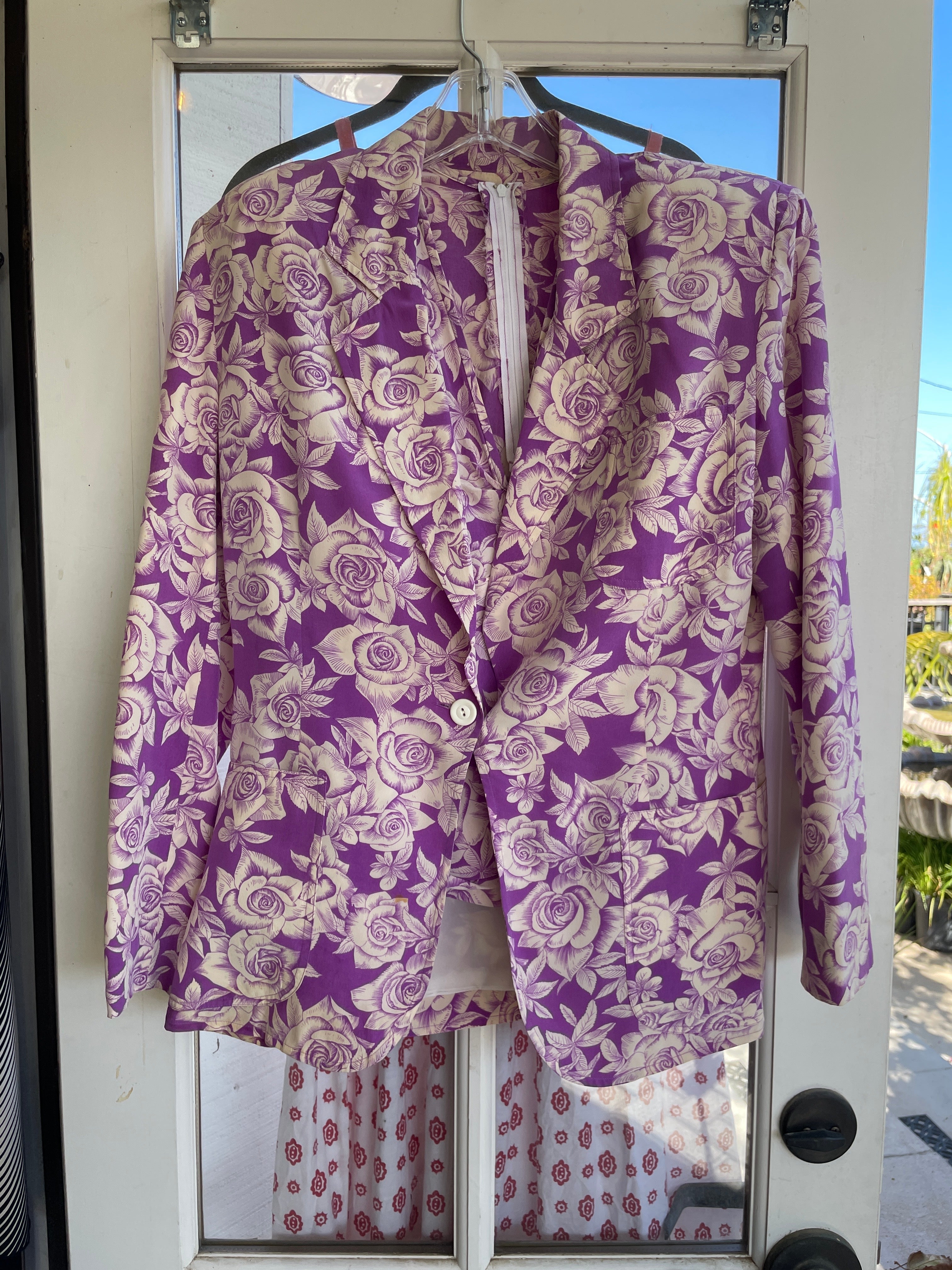 Ungaro Vintage Purple & Cream Floral Two-Piece Set — Jacket & Top