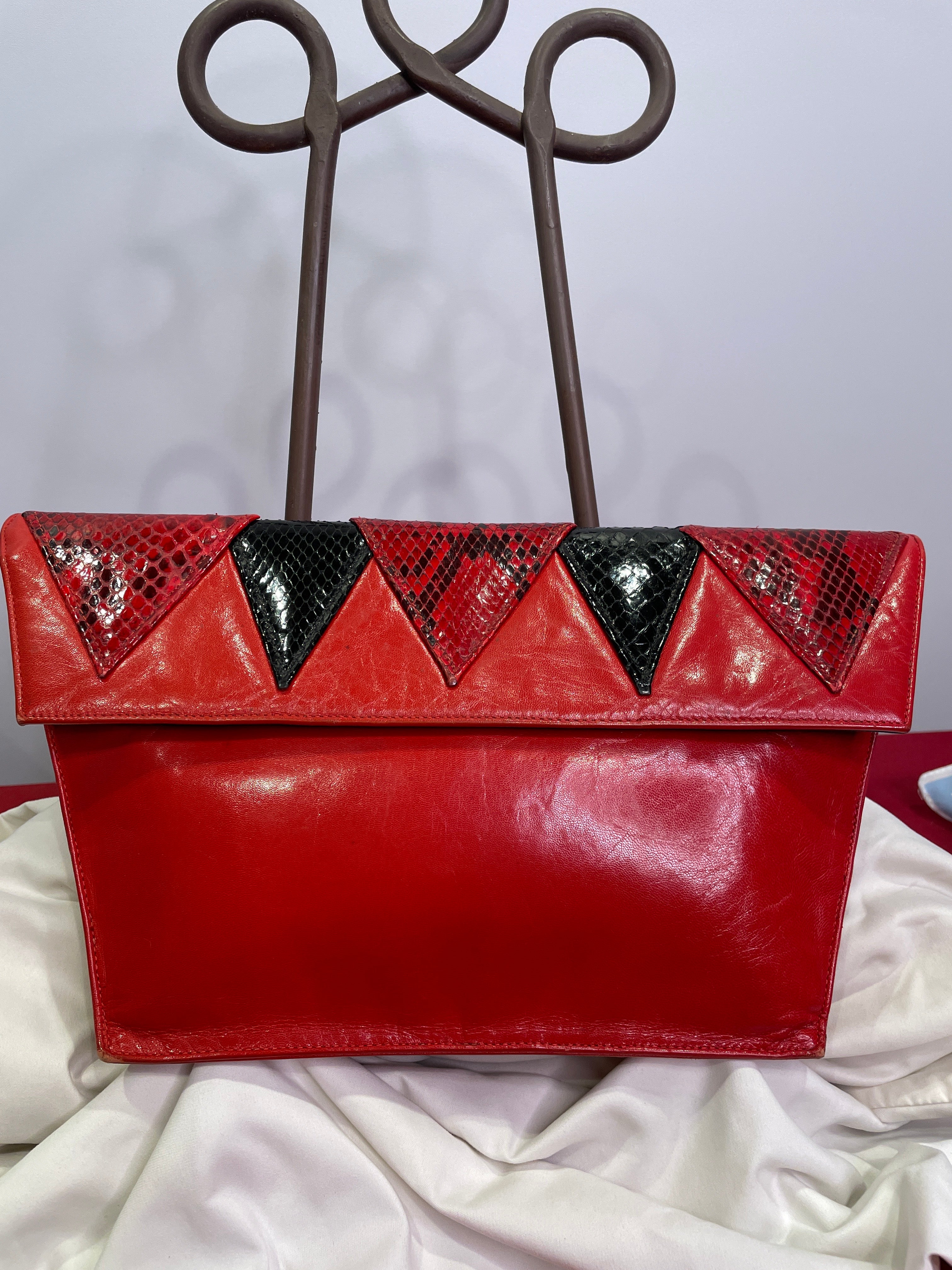 VASILIS for TROTTING Red Clutch with Snakeskin Accents