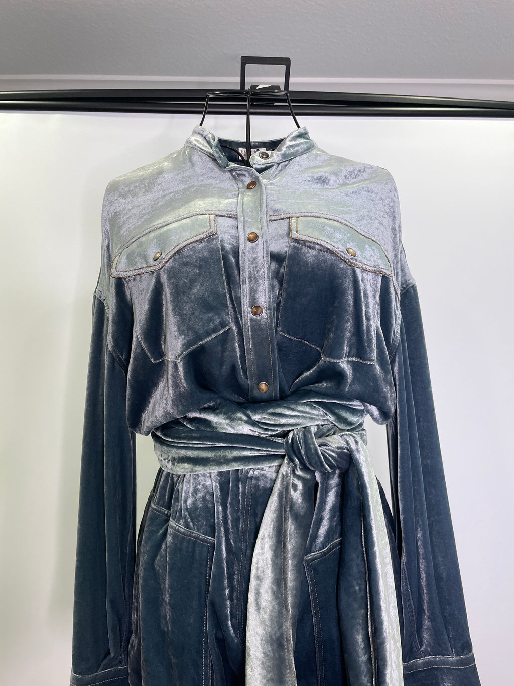Brunello Cucinelli Silver Blue Mock Neck jumpsuit Size Small