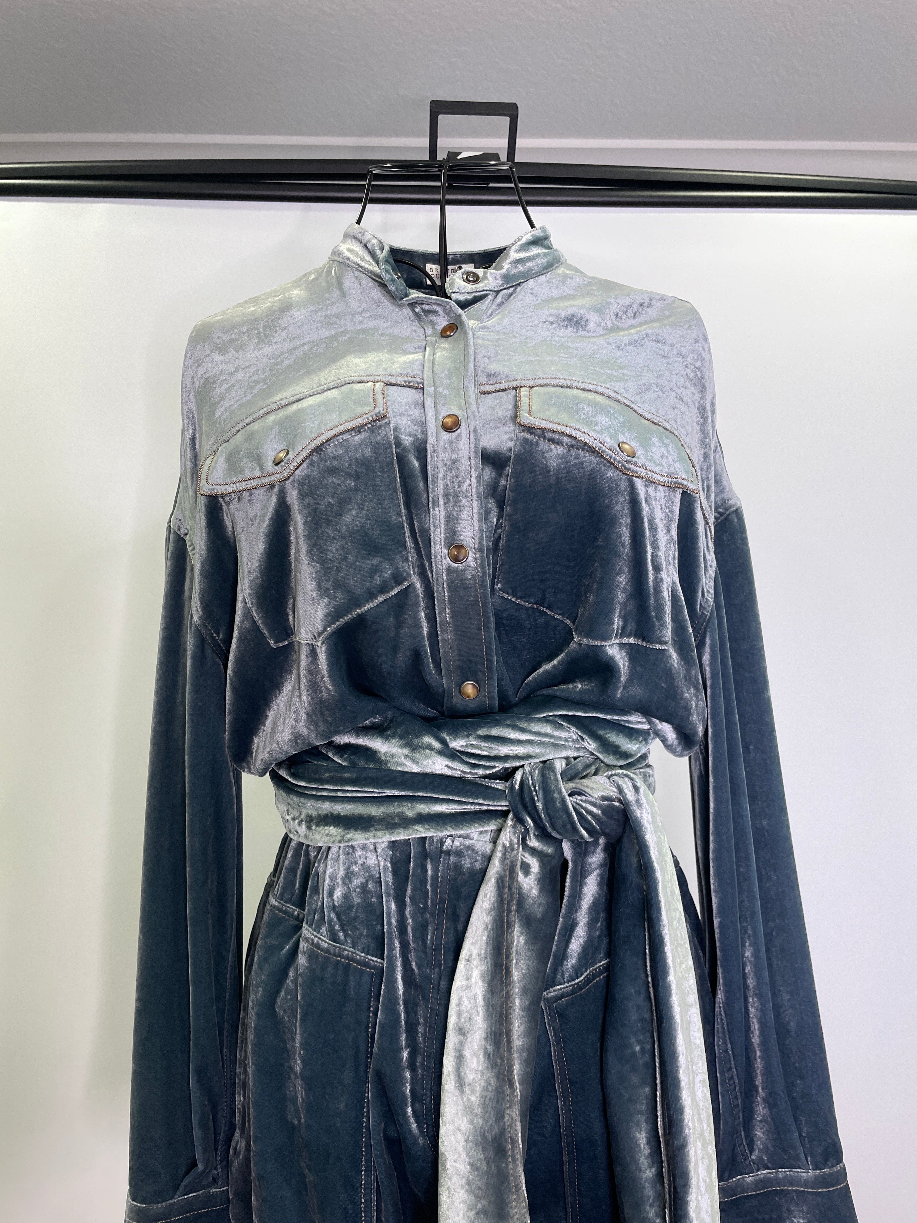 Brunello Cucinelli Silver Blue Mock Neck jumpsuit Size Small
