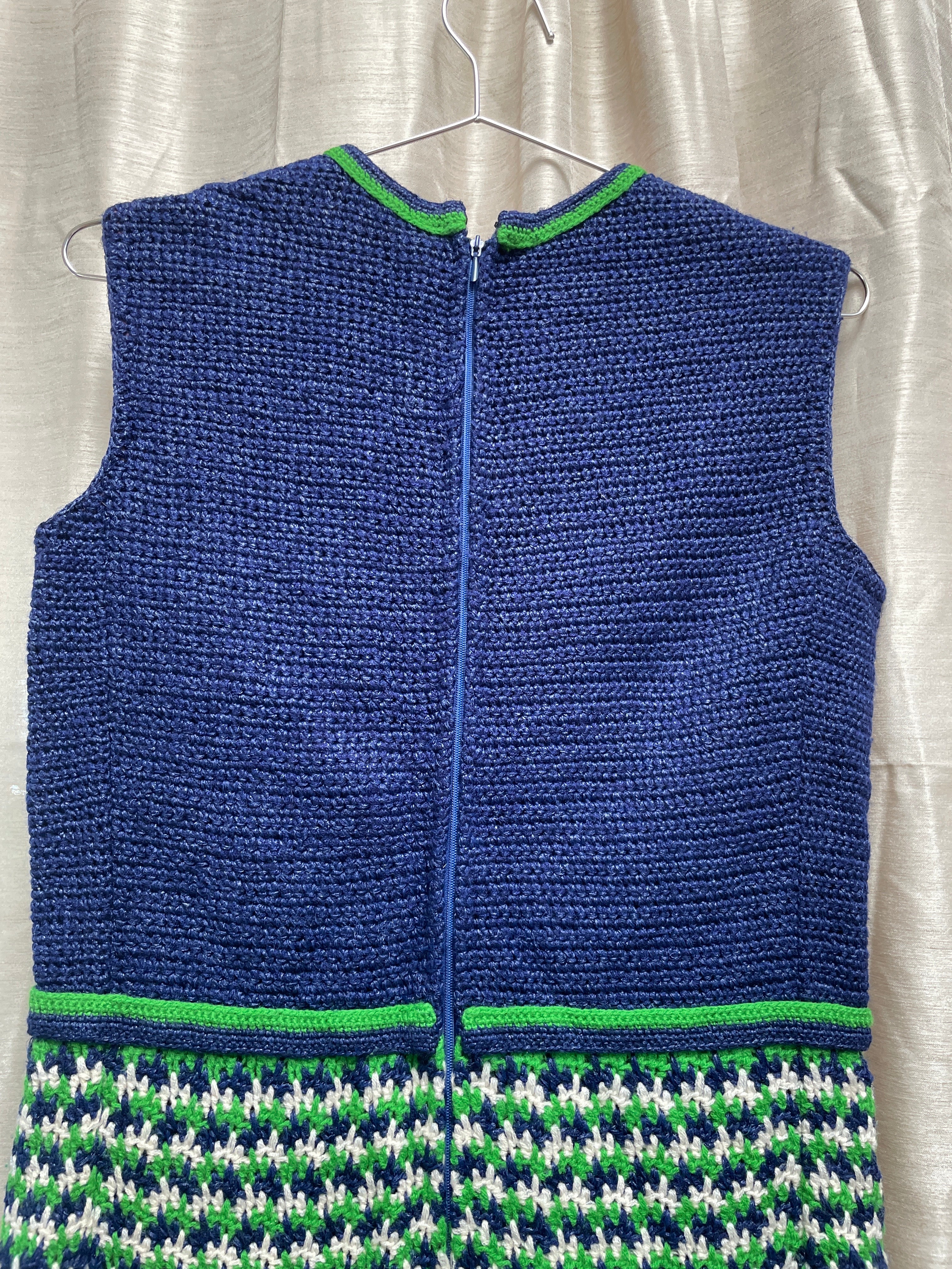 Handmade 1960s Sweater Dress - Blue Green Sleeveless lined Great Condition
