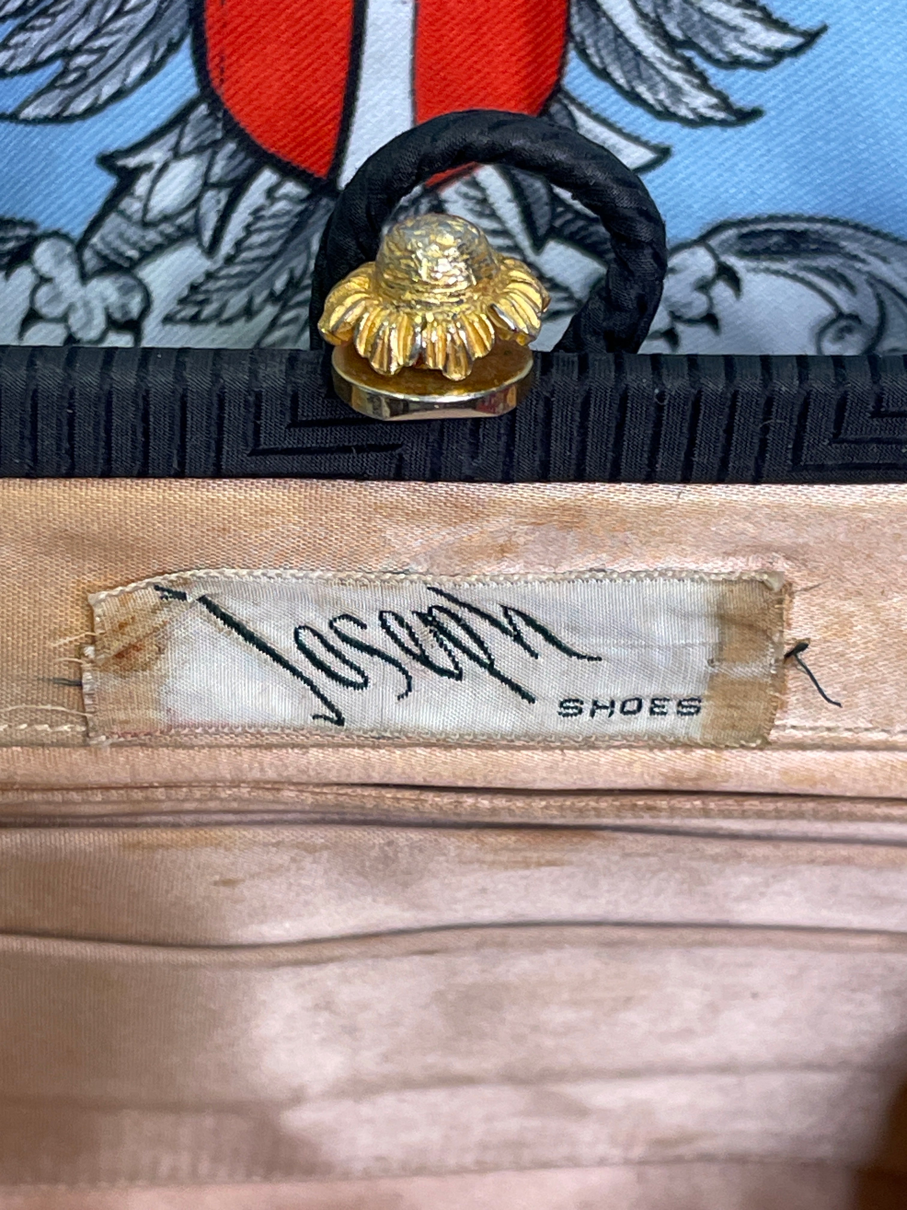 Joseph Shoes Vintage Evening Bag | 1960s–70s Woven Clutch with Flower Snap Closure