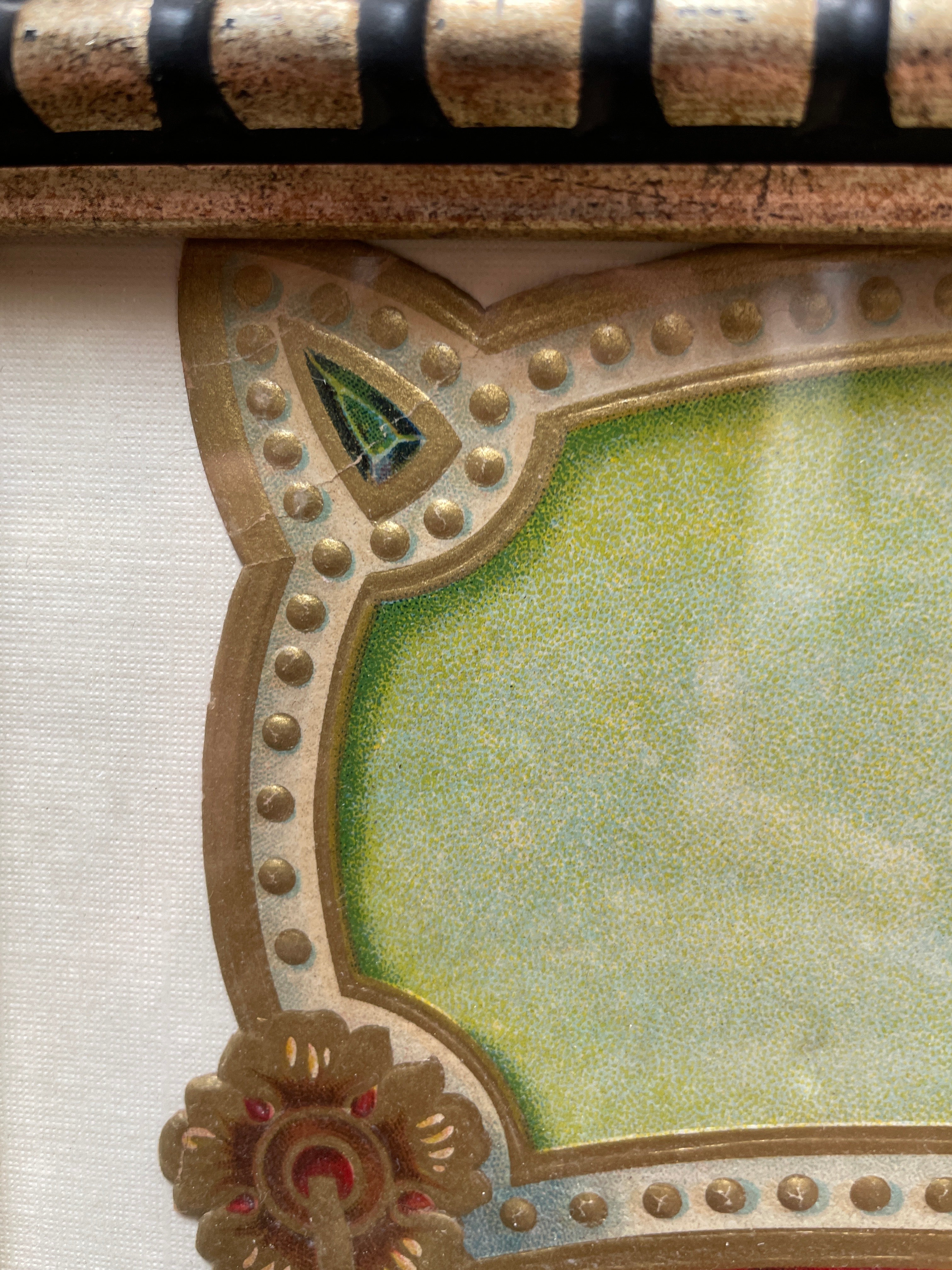 Circa 1900 Original Cognac Cigar Antique Advertising die cut sign depicting a Victorian Girl with Dog. Excellent condition in an ornate frame!