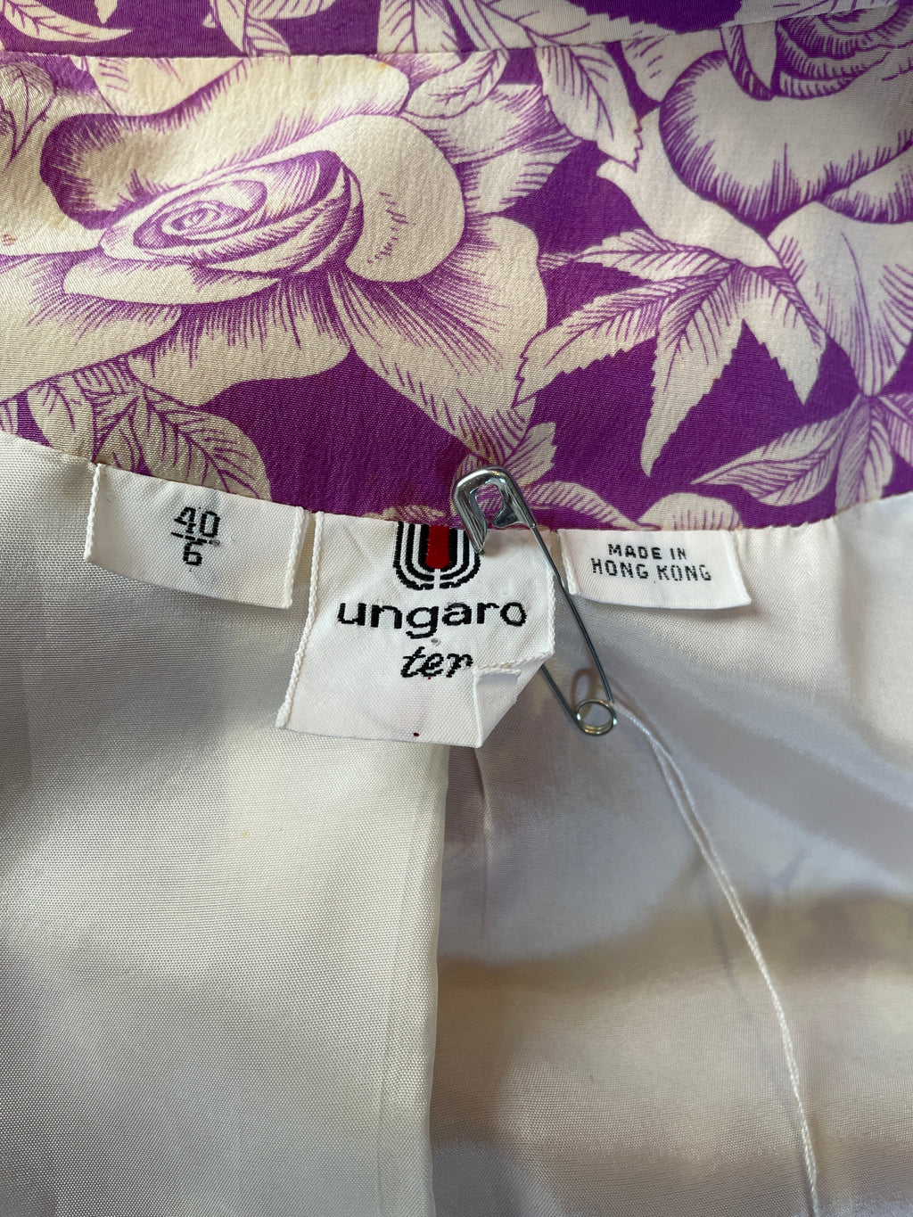 Ungaro Vintage Purple & Cream Floral Two-Piece Set — Jacket & Top