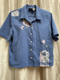 Vintage Koret City Blues Embroidered Denim Shirt - Butterfly Floral with Plaid Detail - Size Medium