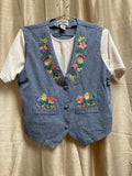 Vintage Alfred Dunner Embroidered Denim Vest with Attached Tee - Size Medium Petite