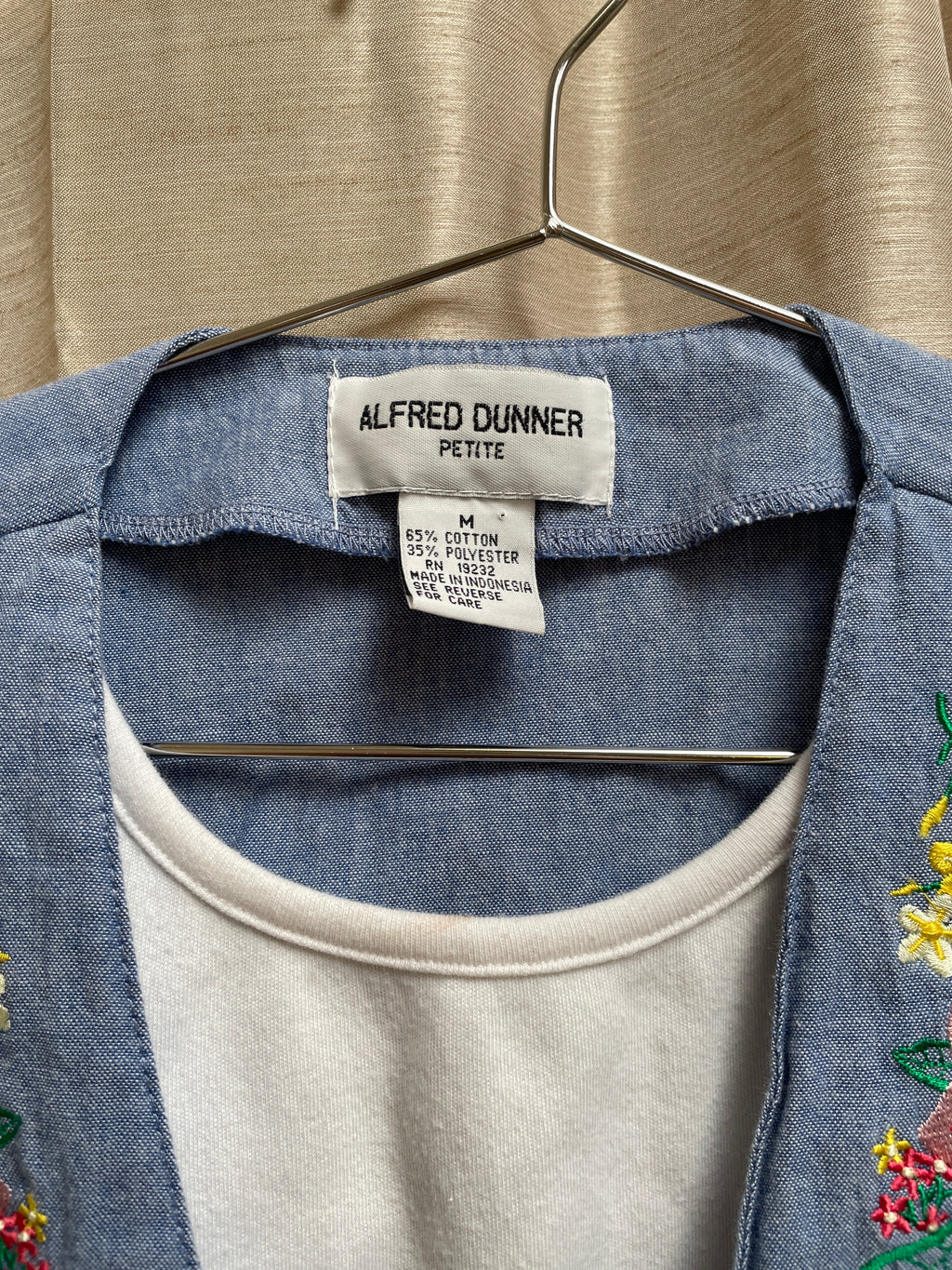 Vintage Alfred Dunner Embroidered Denim Vest with Attached Tee - Size Medium Petite