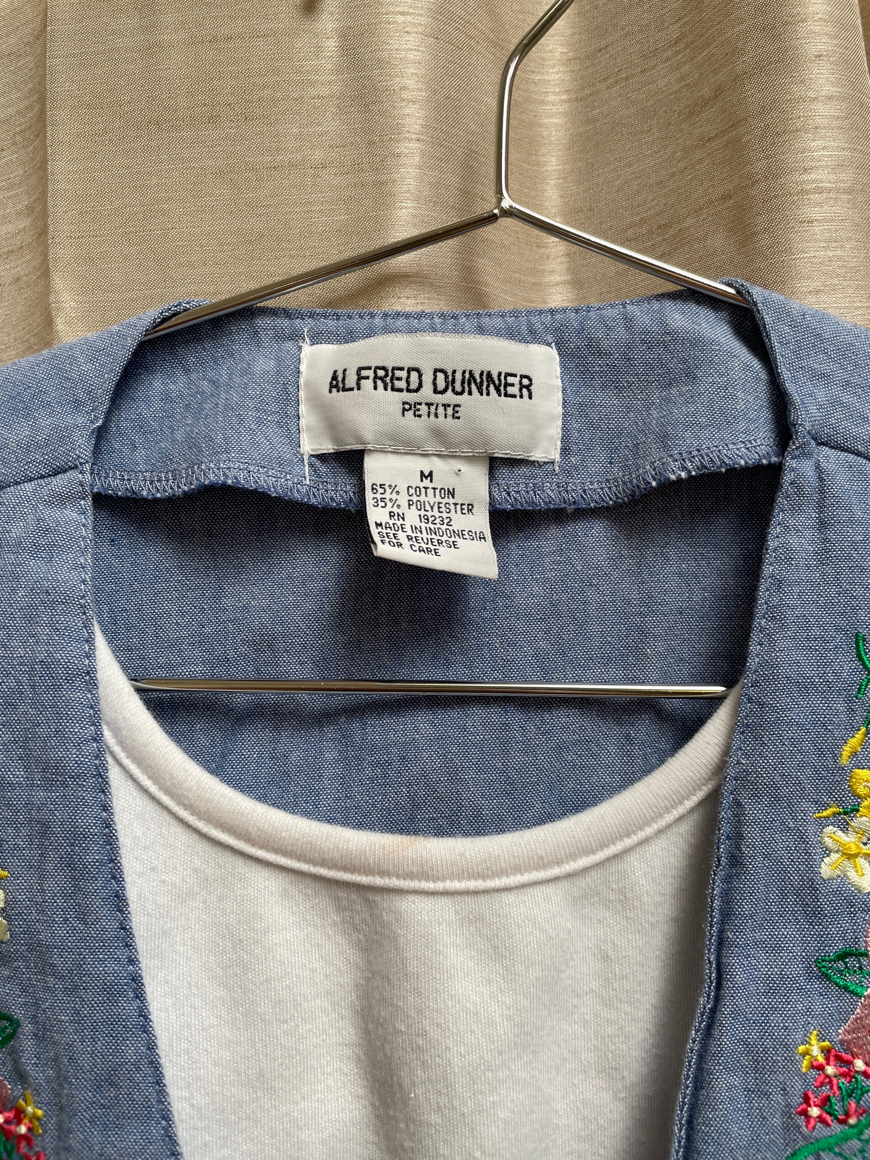 Vintage Alfred Dunner Embroidered Denim Vest with Attached Tee - Size Medium Petite