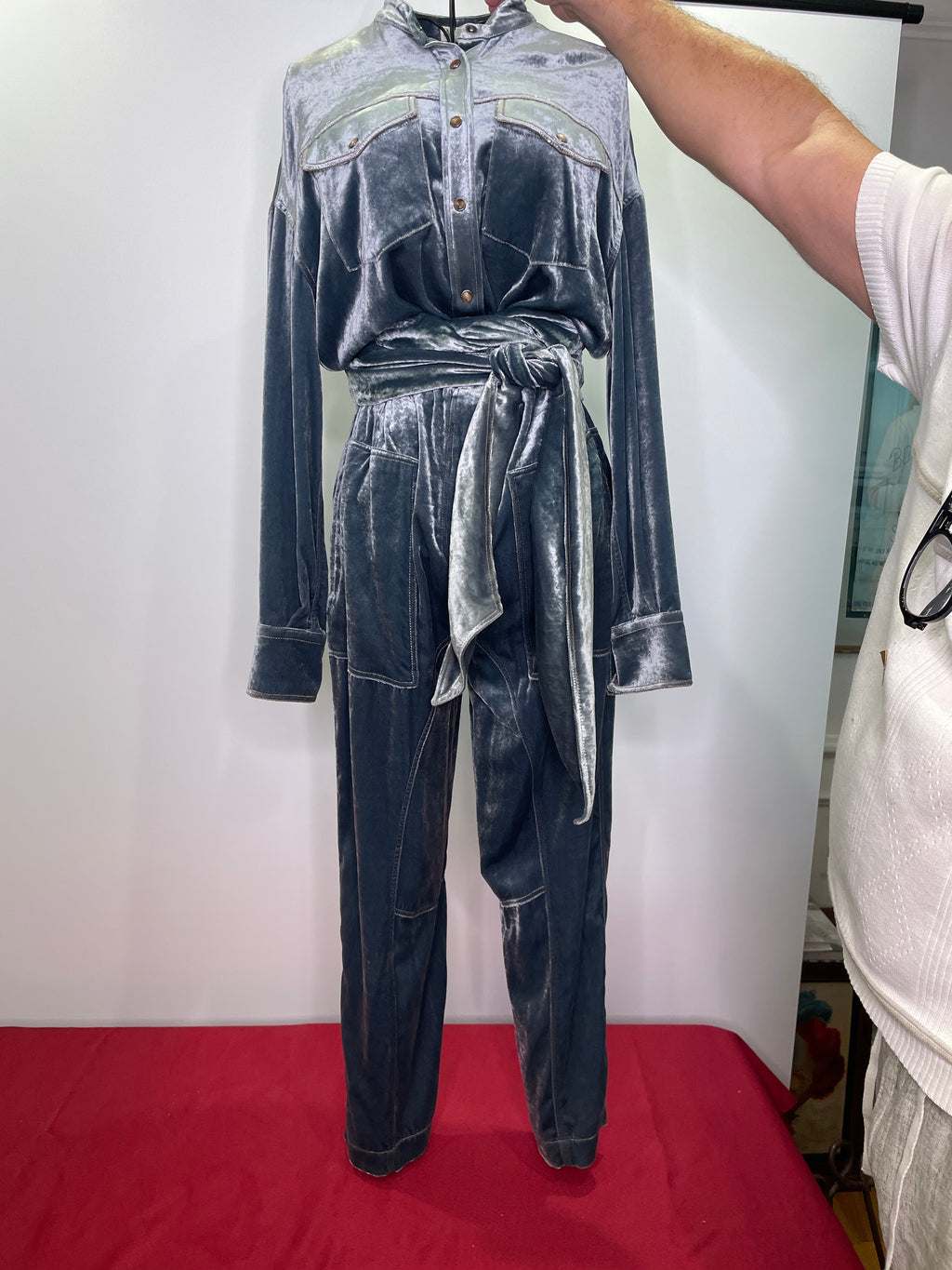 Brunello Cucinelli Silver Blue Mock Neck jumpsuit Size Small