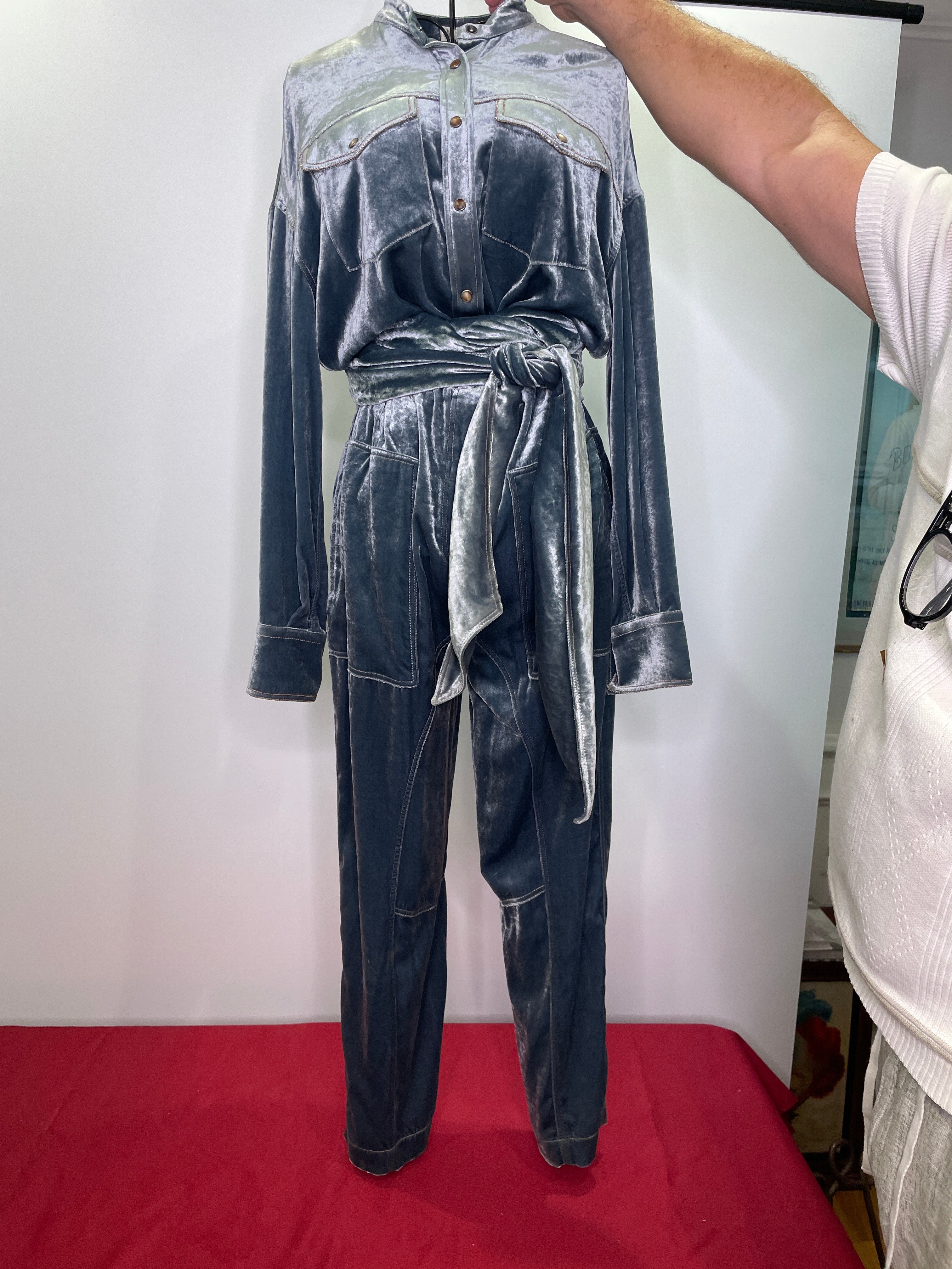 Brunello Cucinelli Silver Blue Mock Neck jumpsuit Size Small