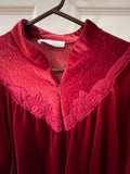 Vintage 1970s Ms. Elaine Polyester Sleep Robe - Red with Floral Collar