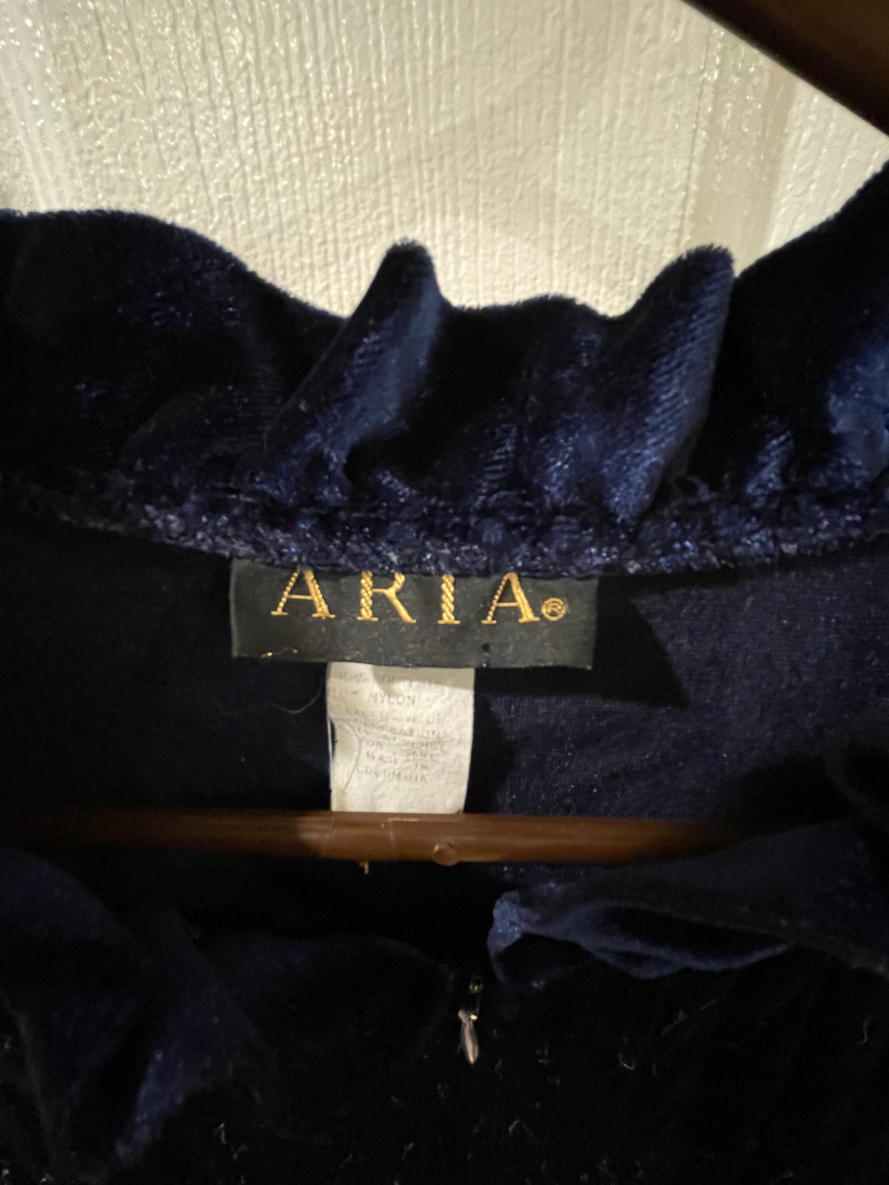 Vintage 1970s ARIA Nylon Sleep Robe Sz Large - Dark Blue Zipper front