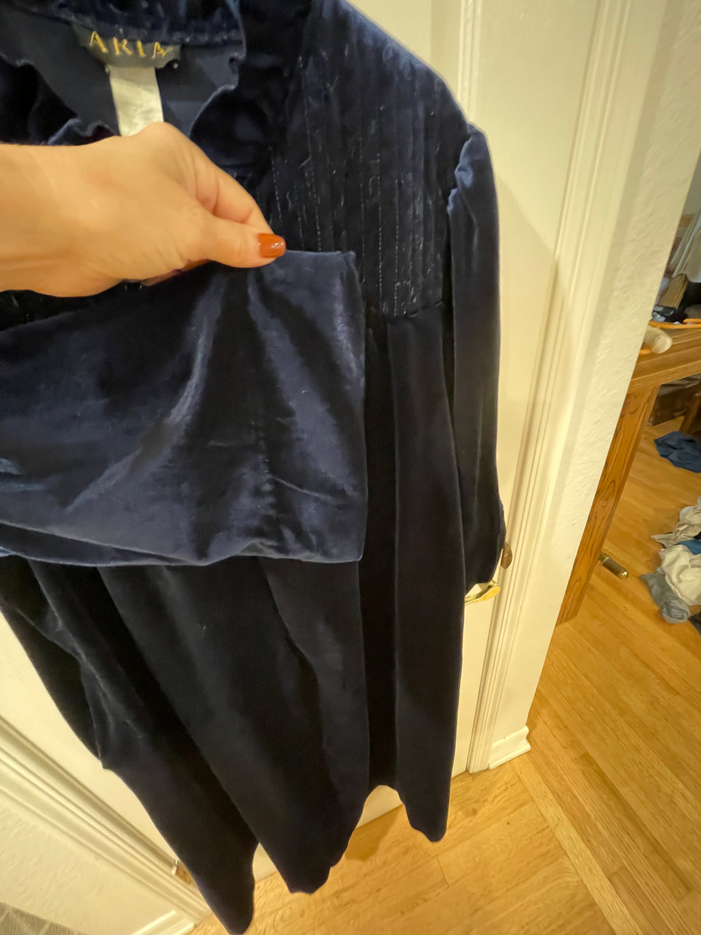 Vintage 1970s ARIA Nylon Sleep Robe Sz Large - Dark Blue Zipper front