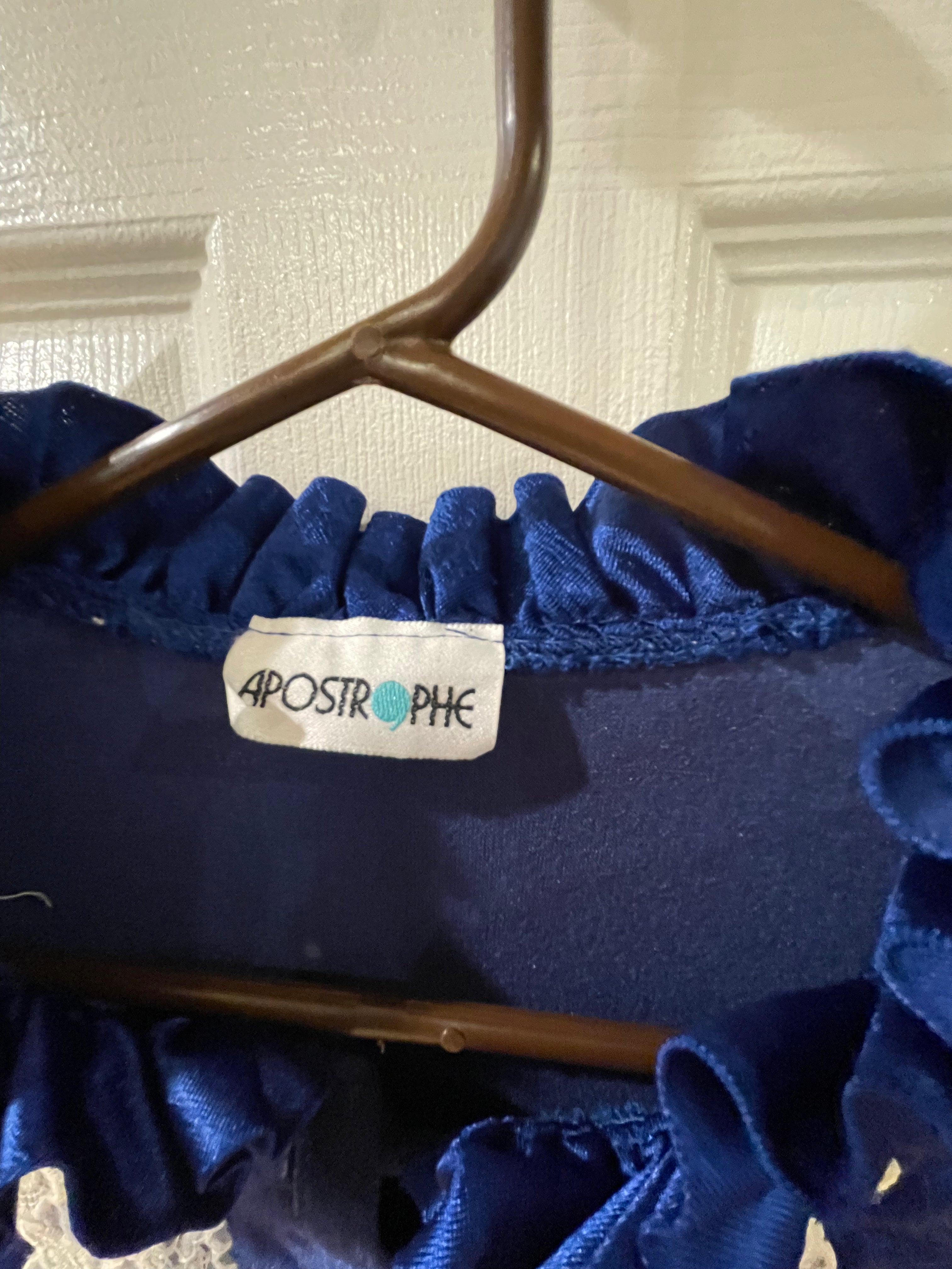 Vintage 1970s Apostrophe Nylon Sleep Robe Sz Large - Royal Blue Button front