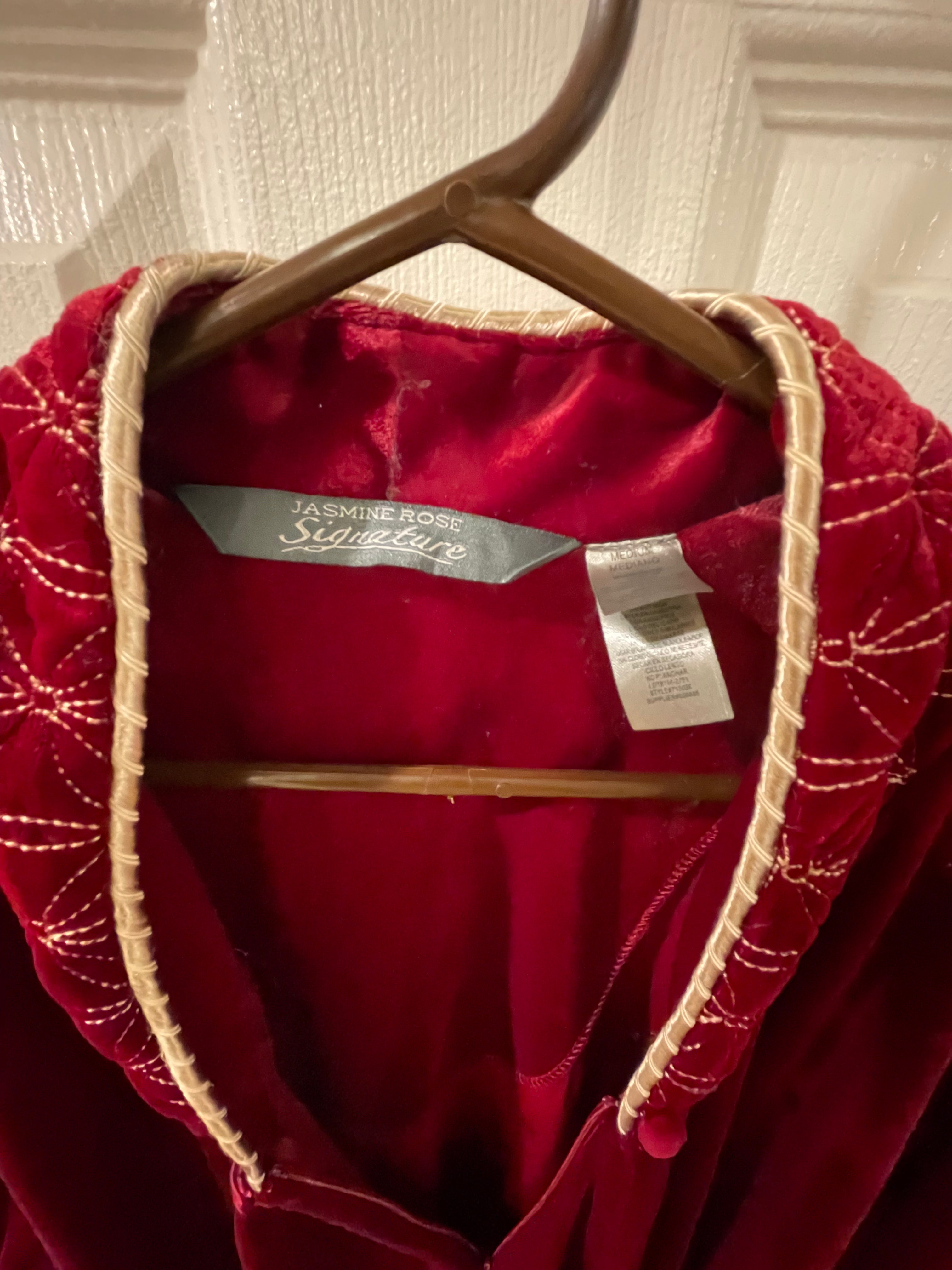 Vintage 1970s Ms. Elaine Polyester Sleep Robe - Red with Yellow Sitching