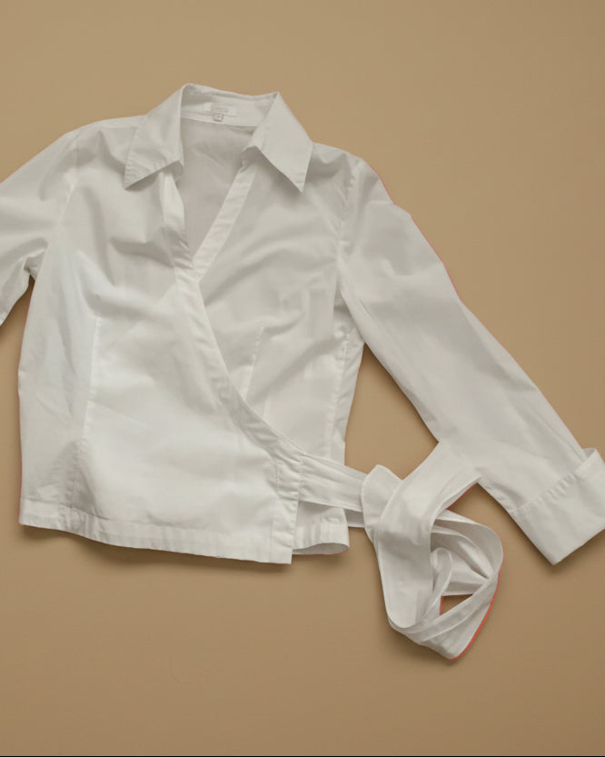 Escada Vintage White Blouse with Tie Waist Size Small