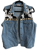 Bill Blass Vintage Denim Vest with Faux Fur Cow Design Detail Size Small