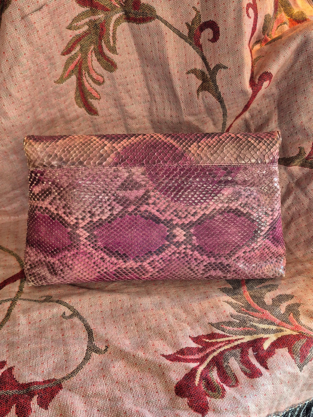 Vintage 1970s Bags by Supreme Real Snakeskin Chain Shoulder Bag Deep Pink Gold
