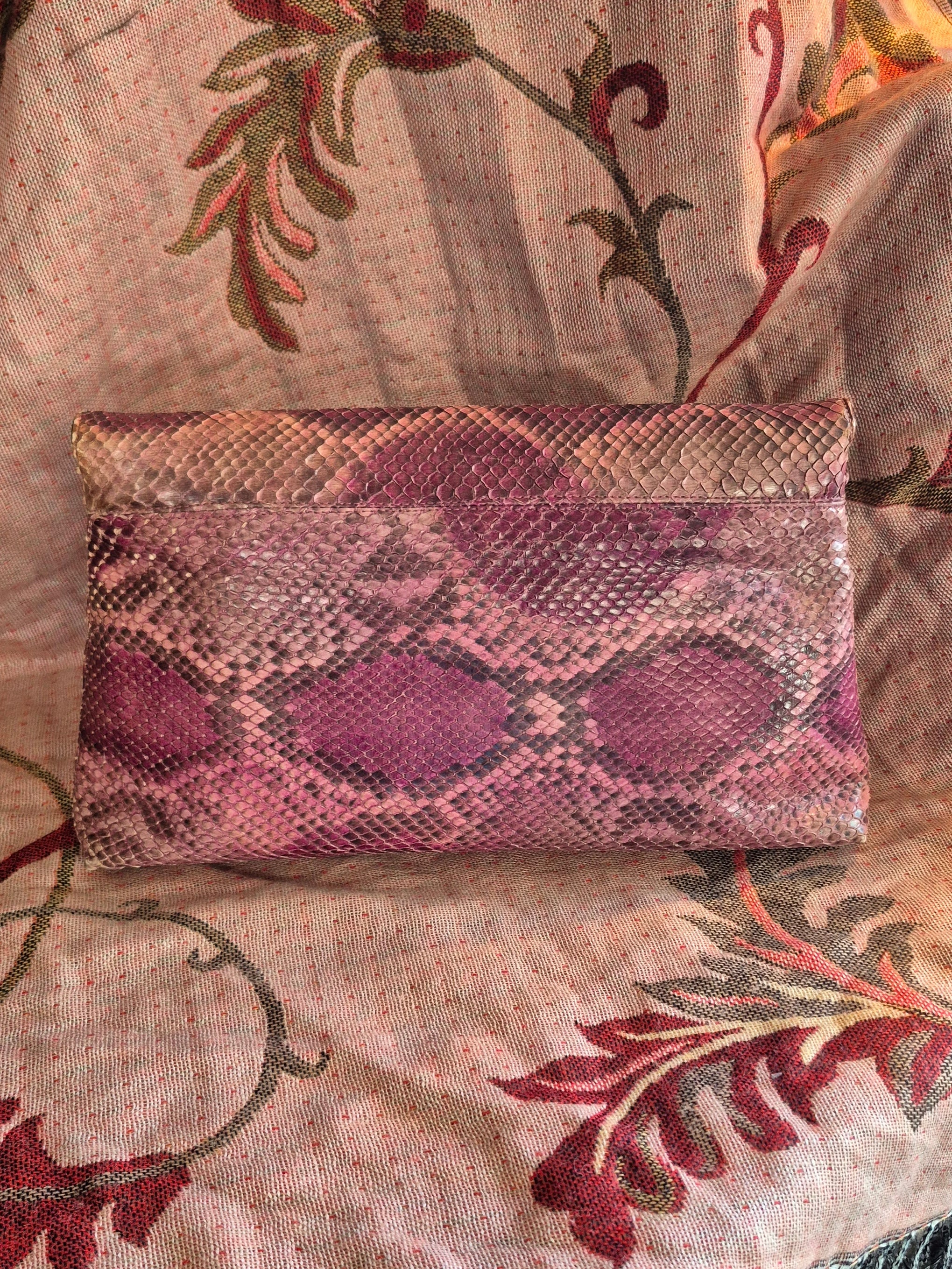 Vintage 1970s Bags by Supreme Real Snakeskin Chain Shoulder Bag Deep Pink Gold