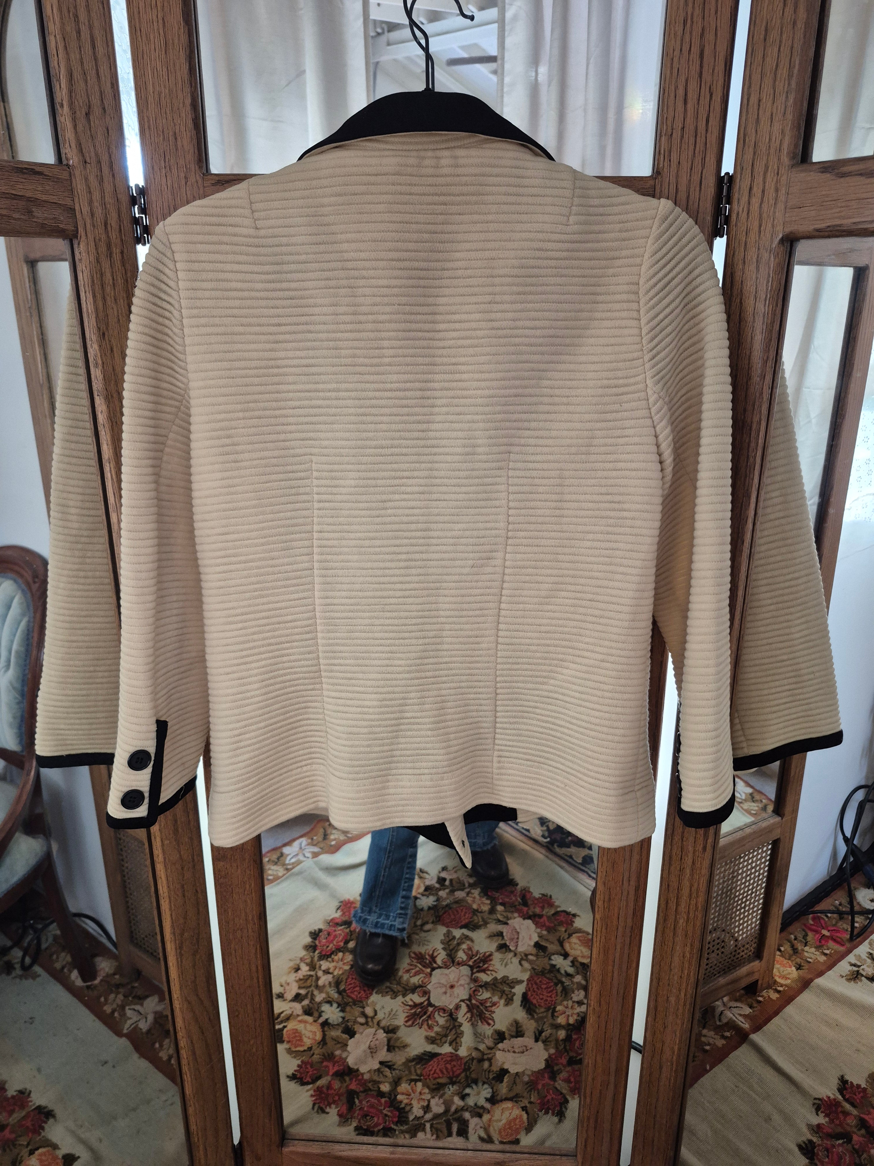 Vintage 1960s Camelon Knit Jacket - Cream & Black Double-Breasted Blazer