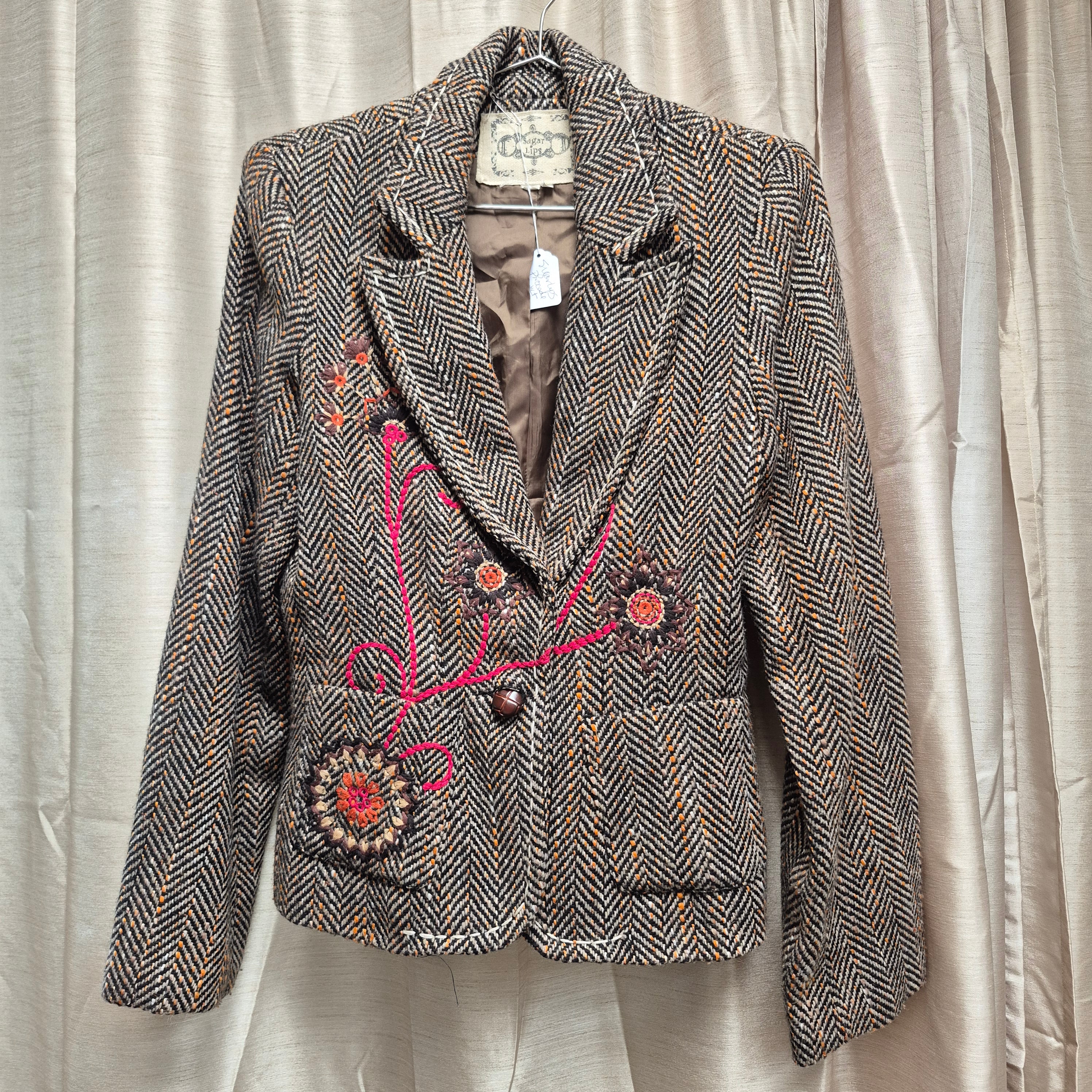 Sugarlips short jacket gorgeous stitching detailing herringbone. Vintage