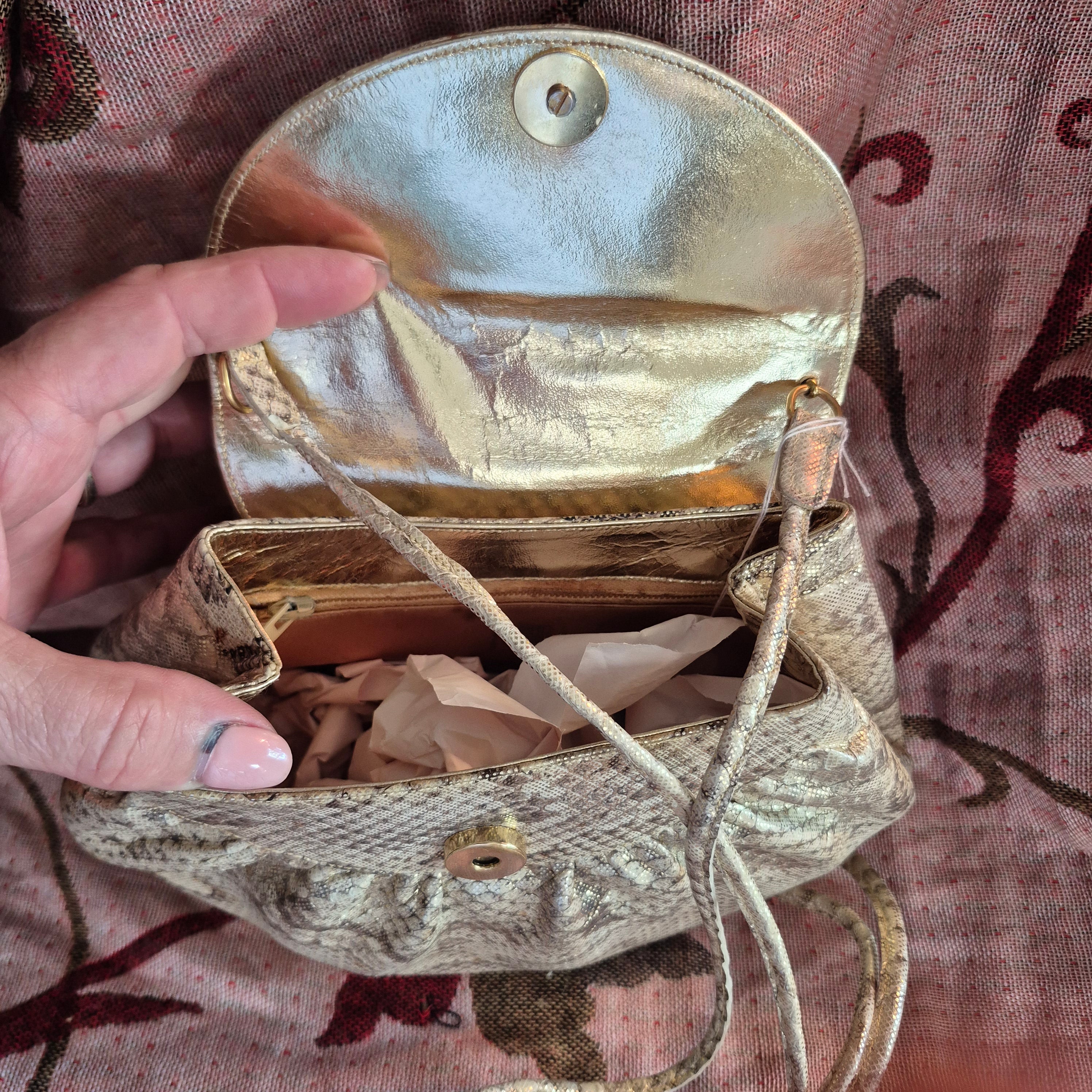 Finesse La Model 1980's Evening Bag Gold Snakeskin Design