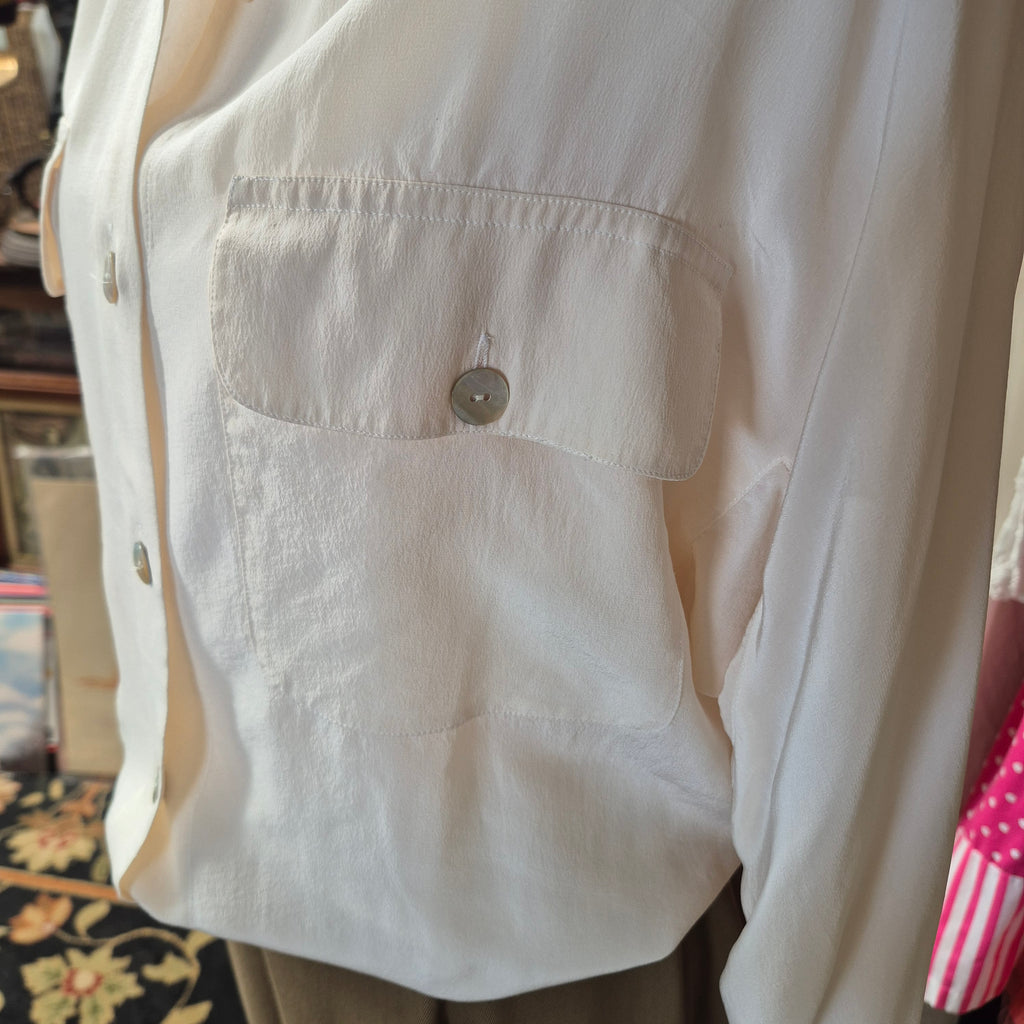 Mel & Lisa Vintage 100% Silk Blouse Long Sleeve Cream Size 6