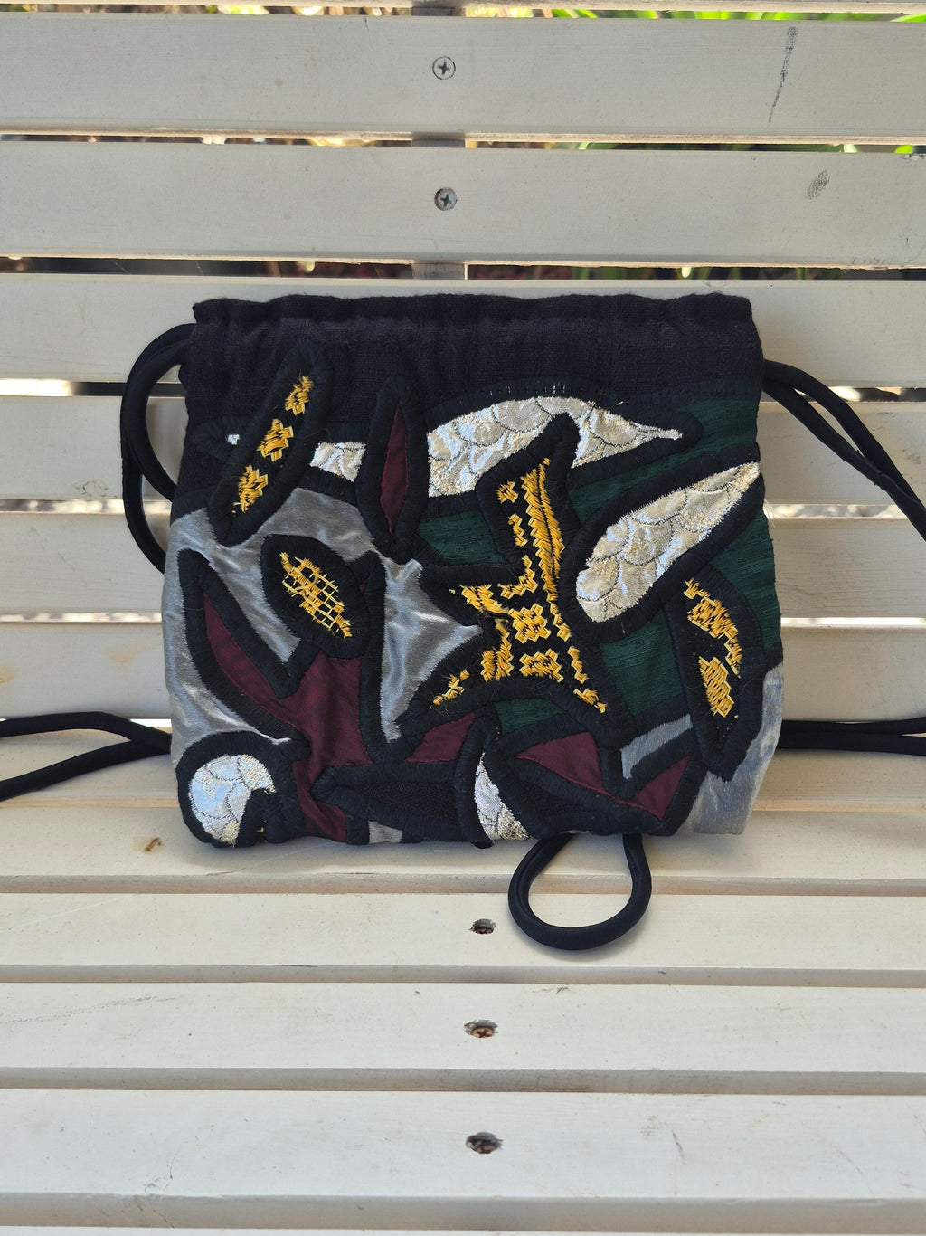 Judith Roberts Wearable Art Cinch Sack Purse — Rare Mexican-Inspired Design 1980s