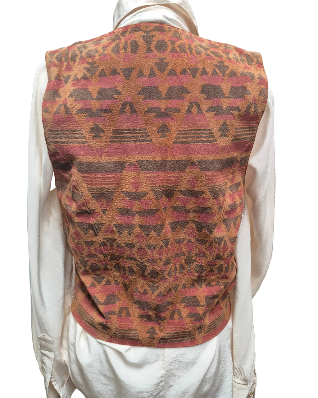 Scully Vintage 100% Leather Suede Ladies Vest Southwestern Geometric Size 8