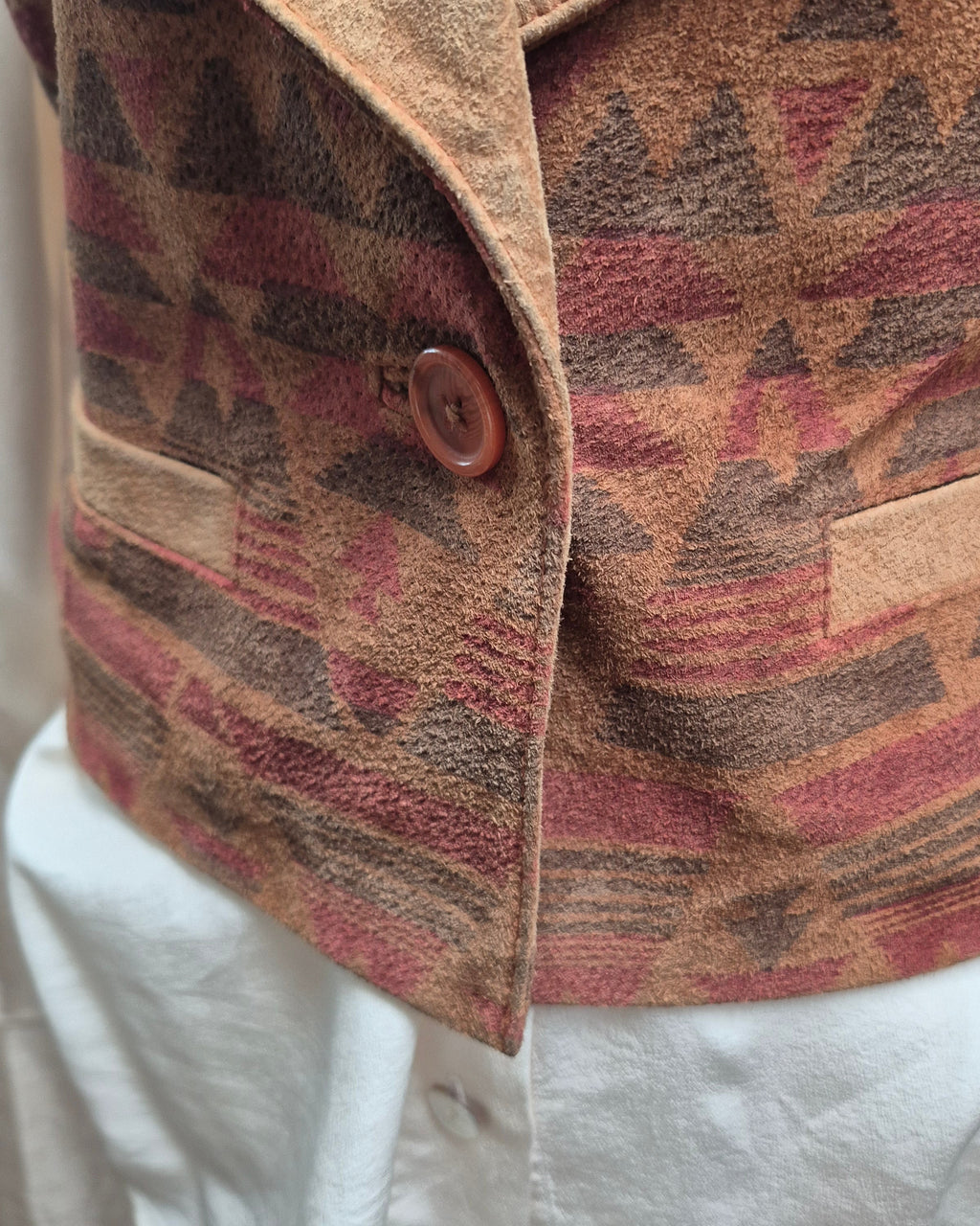 Scully Vintage 100% Leather Suede Ladies Vest Southwestern Geometric Size 8
