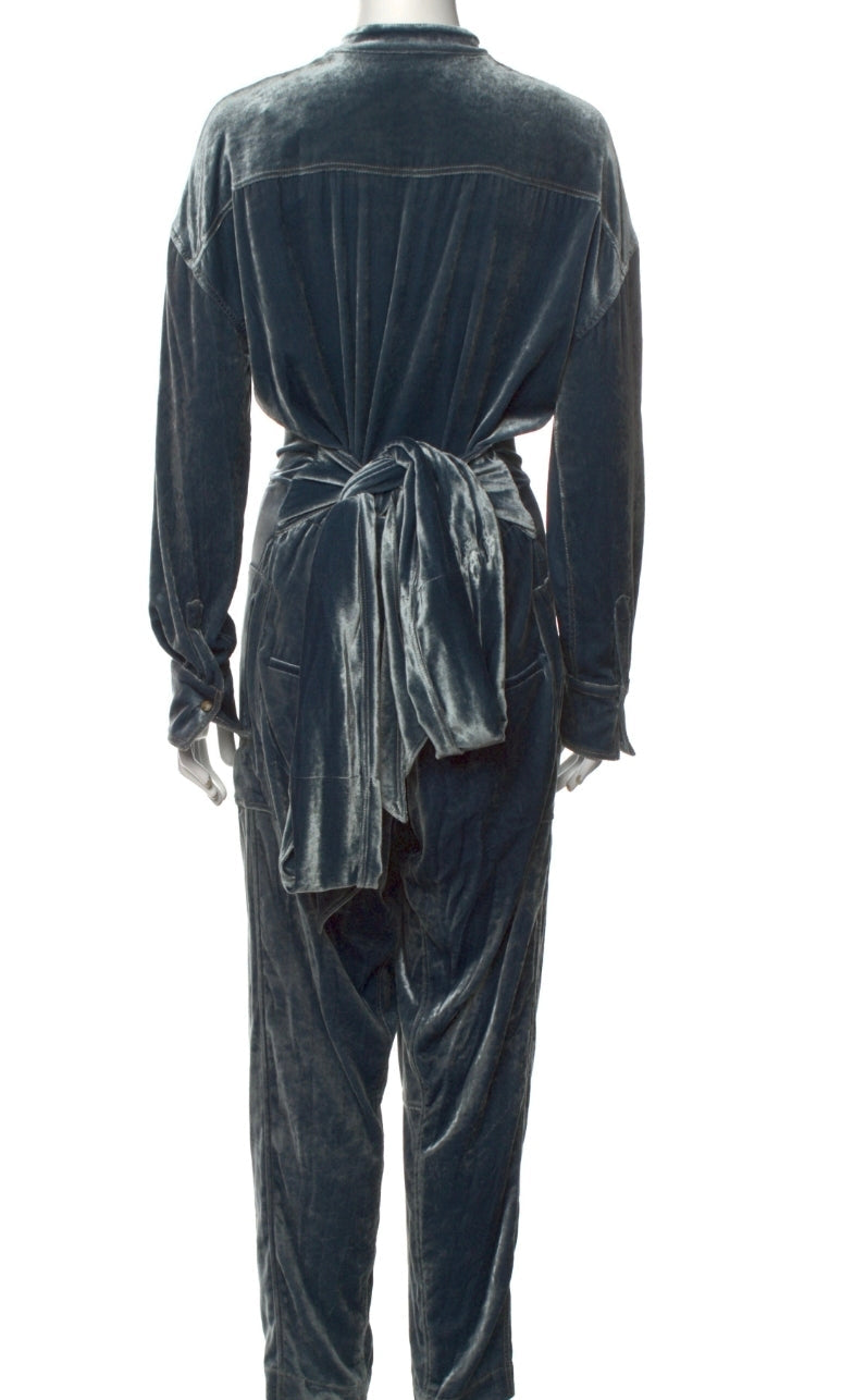 Brunello Cucinelli Silver Blue Mock Neck jumpsuit Size Small