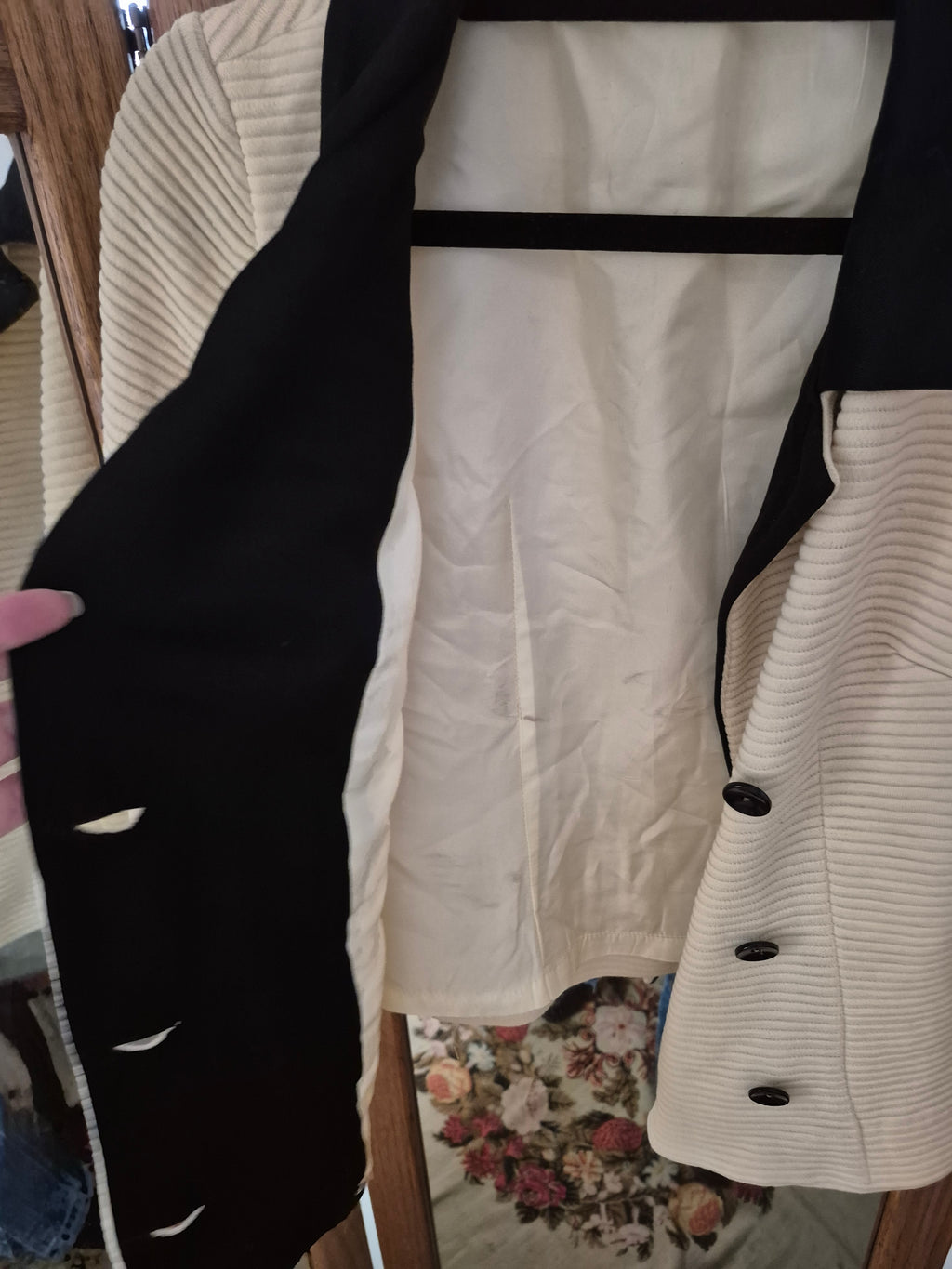 Vintage 1960s Camelon Knit Jacket - Cream & Black Double-Breasted Blazer