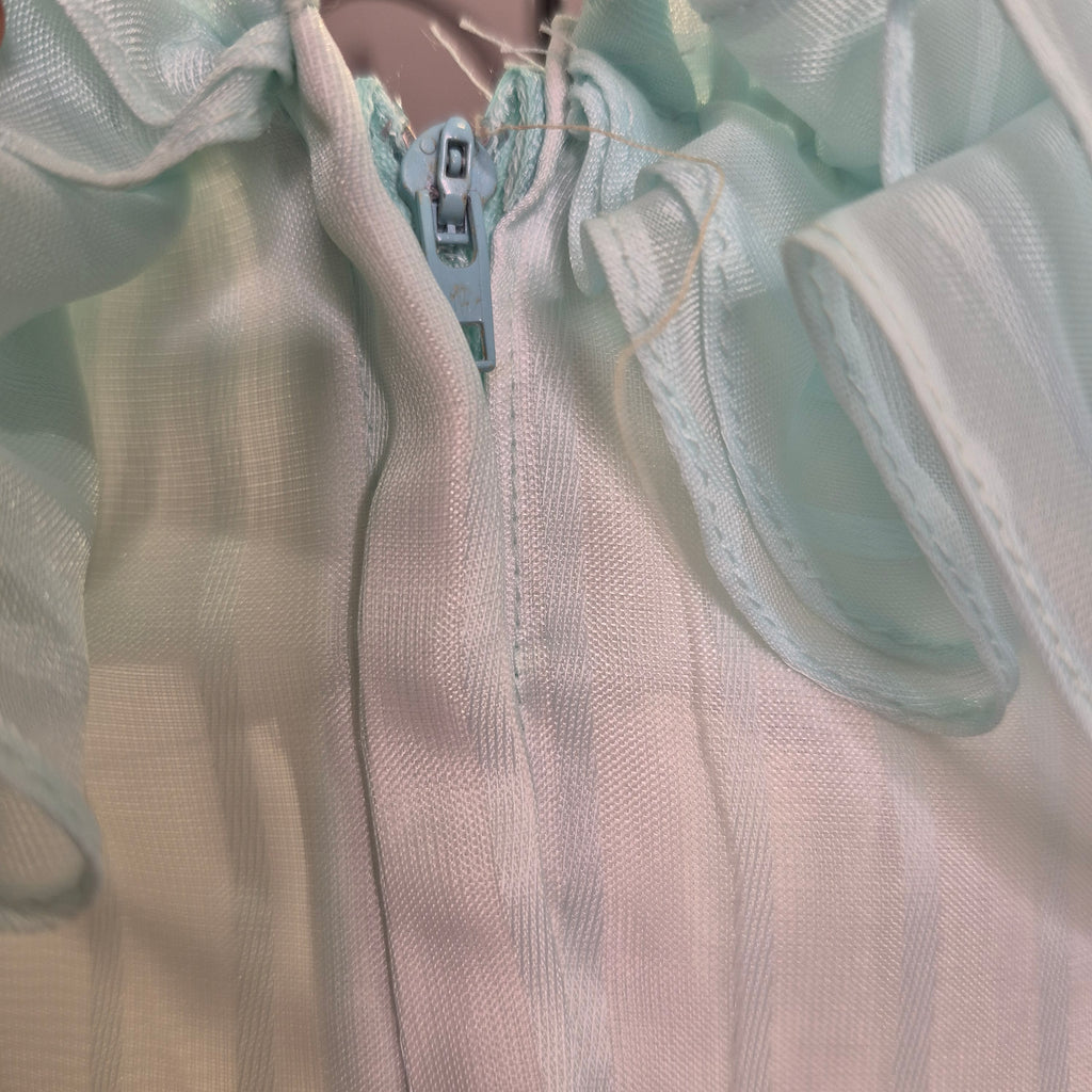 Roberta California Vintage Formal Dress – Light Blue Teal Ruffled Shoulder