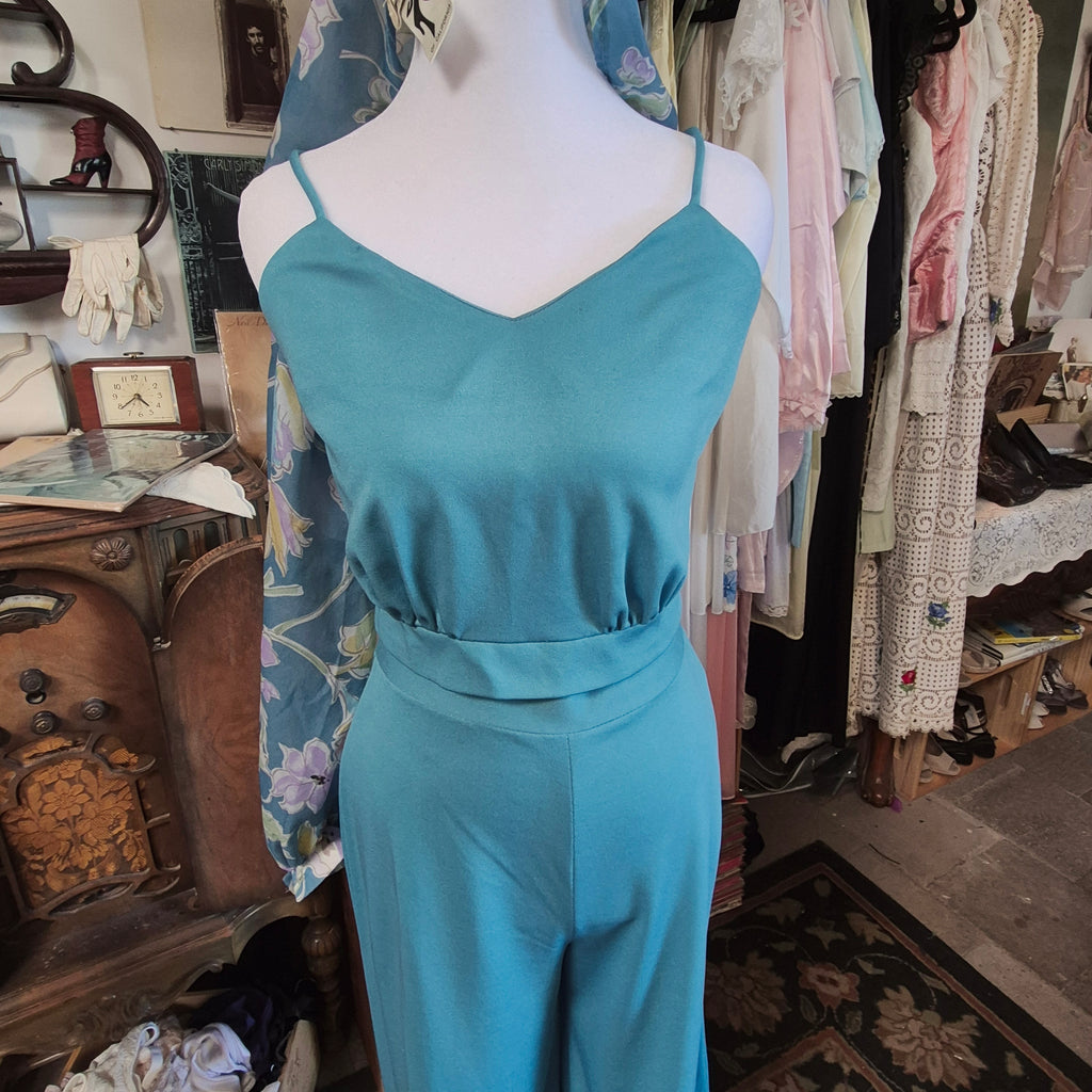 1970s Joseph Magnin 3-Piece high-waist gaucho bottoms floral wrap top