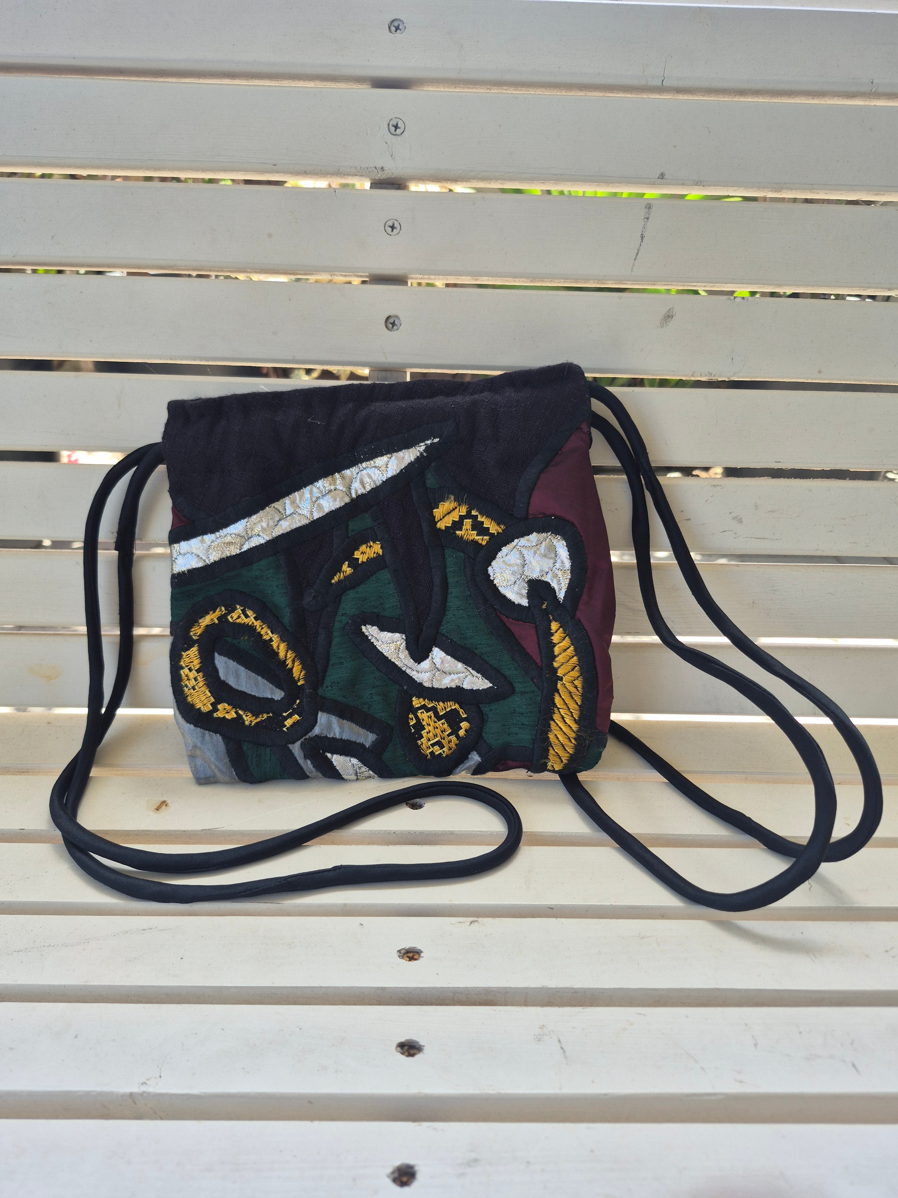 Judith Roberts Wearable Art Cinch Sack Purse — Rare Mexican-Inspired Design 1980s