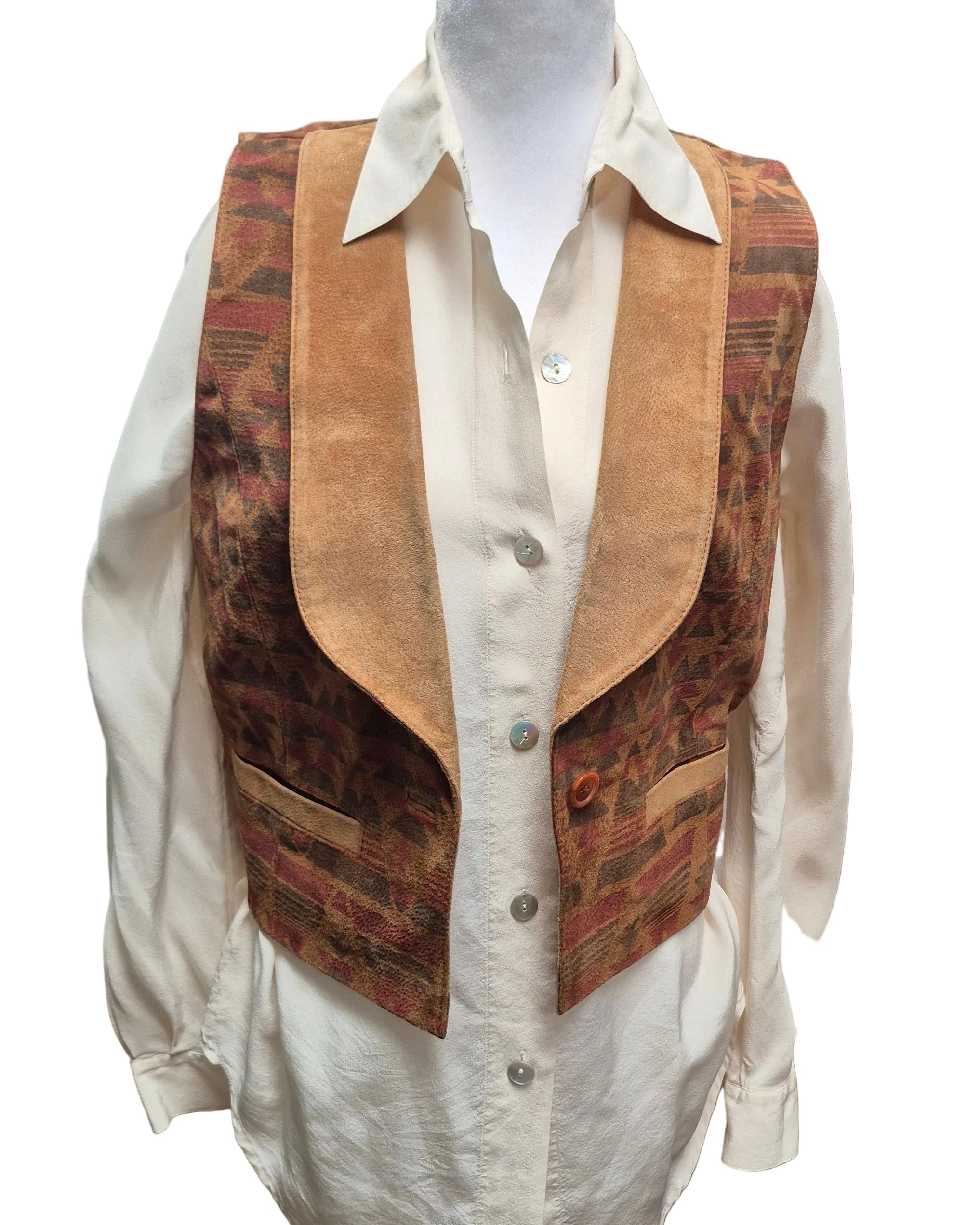 Scully Vintage 100% Leather Suede Ladies Vest Southwestern Geometric Size 8