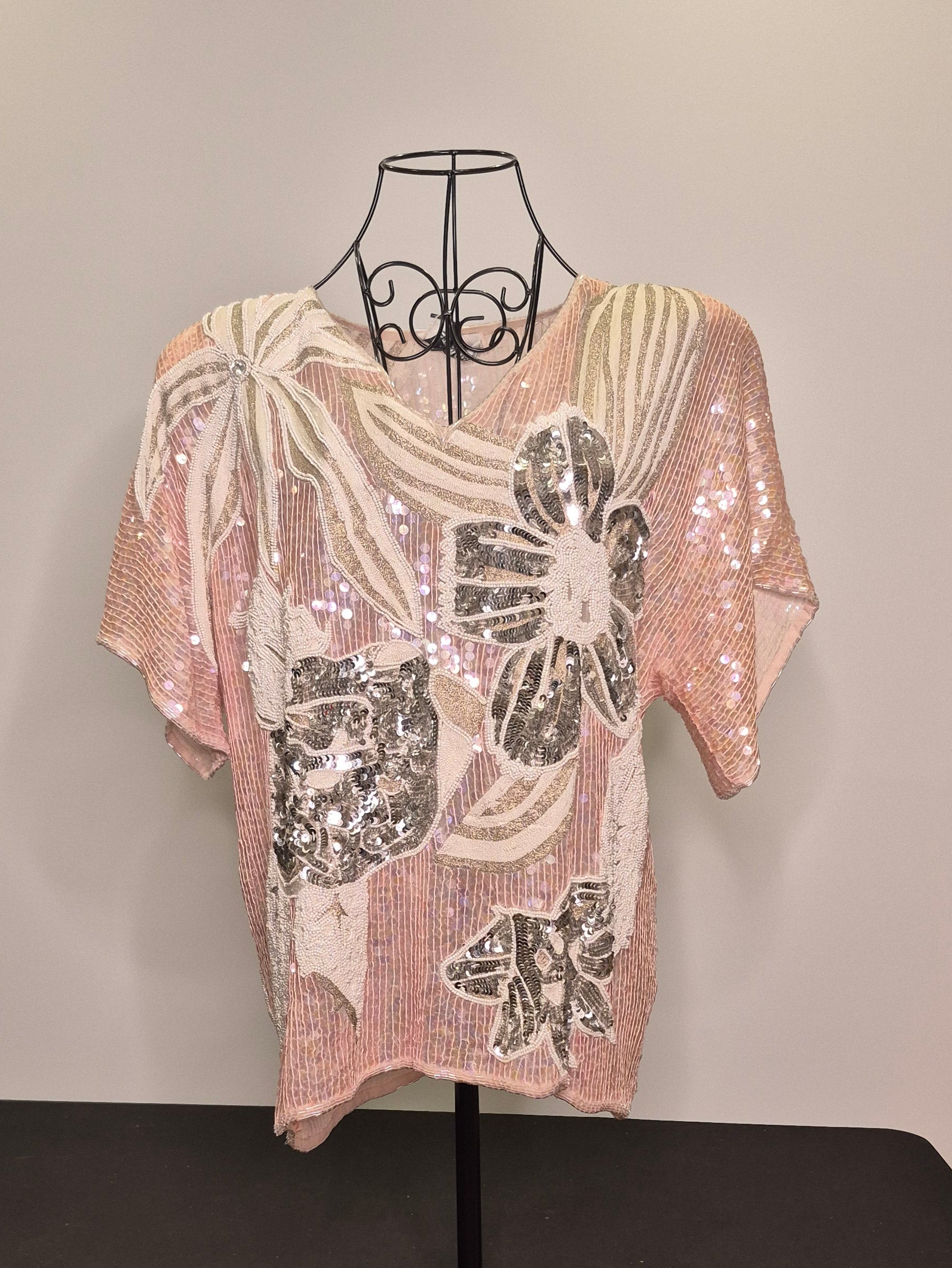 1980s St. Martin Heavily Beaded Blouse — Size Large