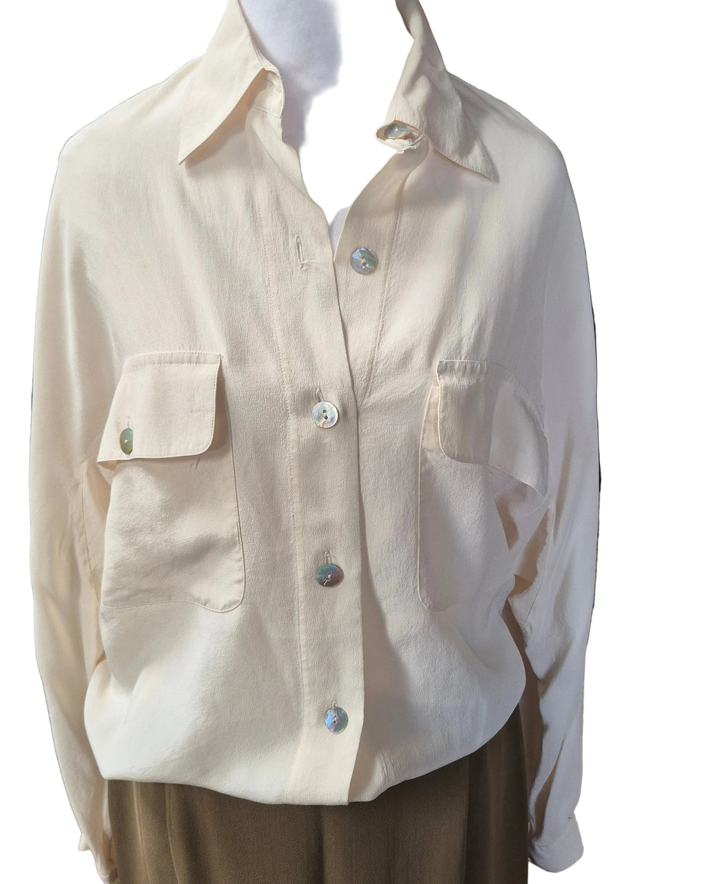 Mel & Lisa Vintage 100% Silk Blouse Long Sleeve Cream Size 6