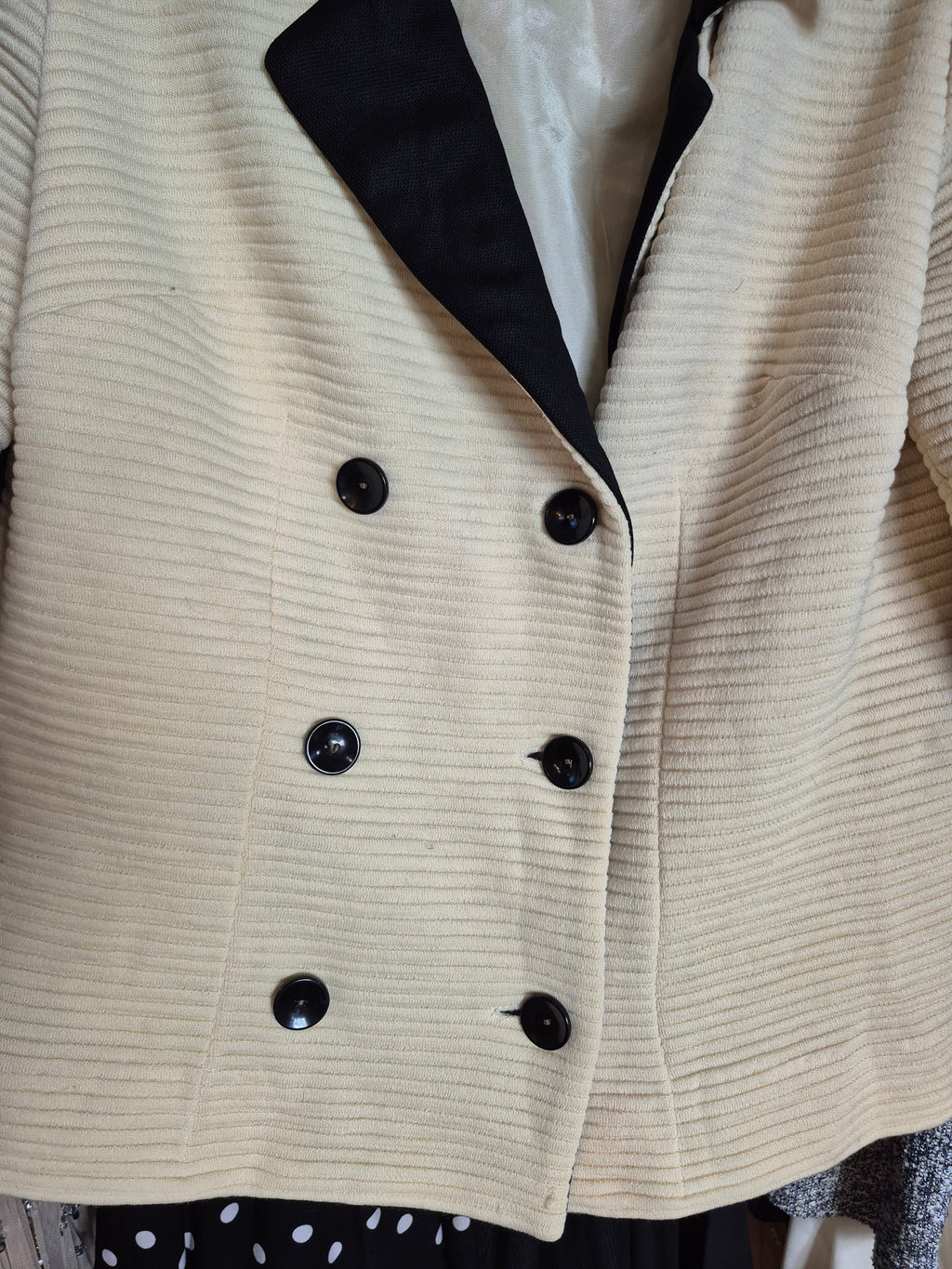 Vintage 1960s Camelon Knit Jacket - Cream & Black Double-Breasted Blazer